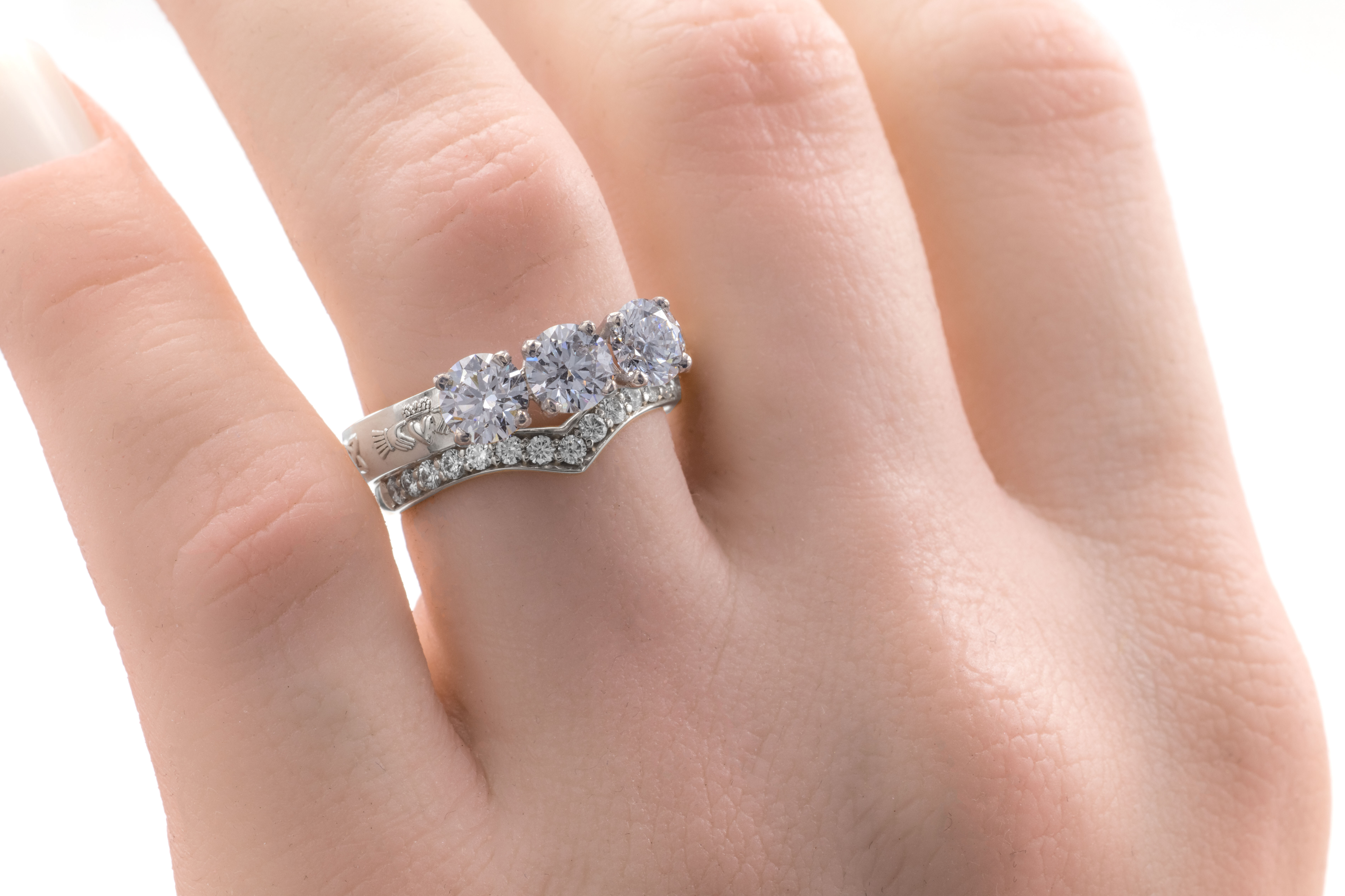 Womens Polished White Gold Claddagh 0.50ct Lab Grown Diamond Ring