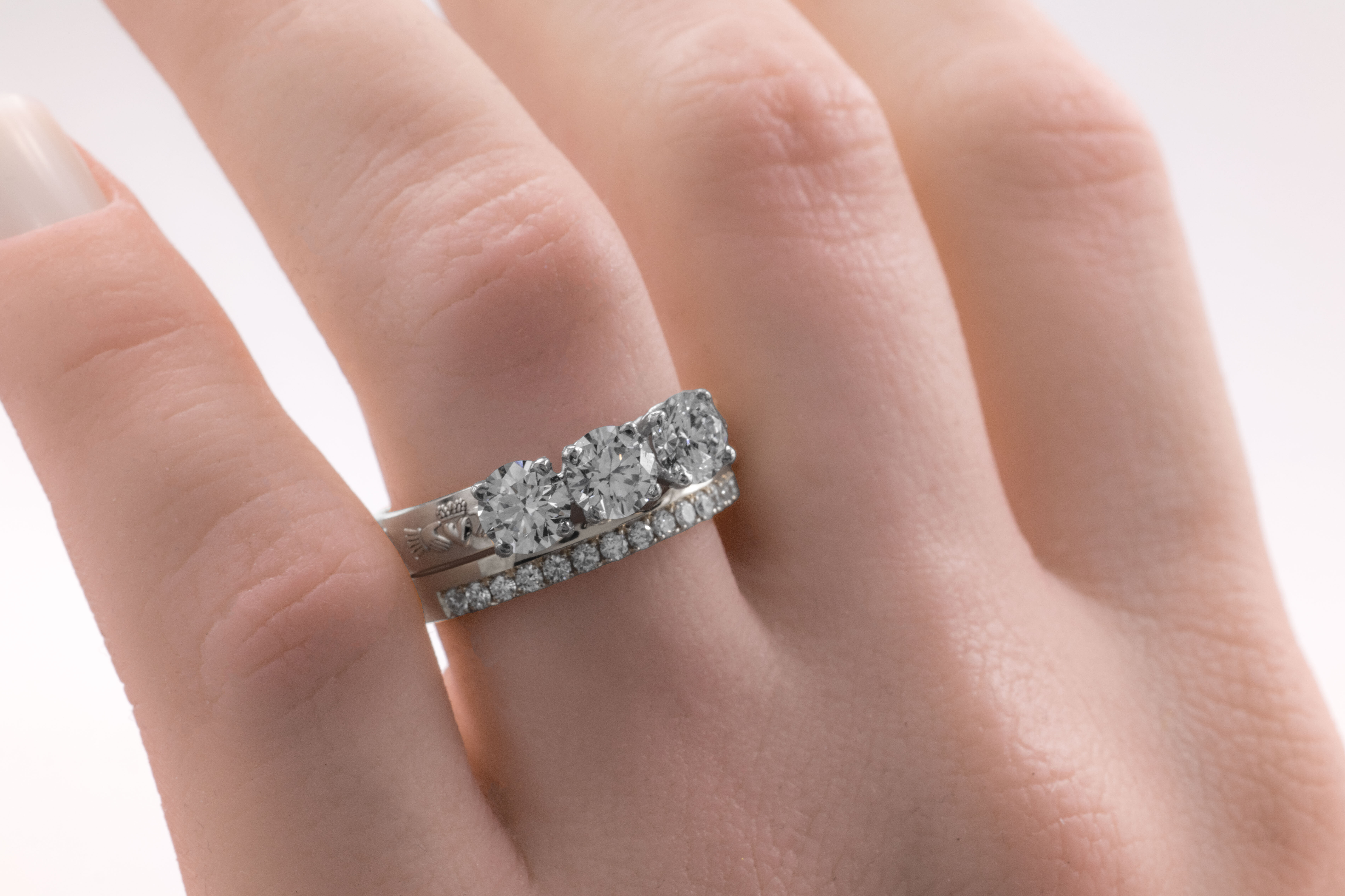 Attractive 14K White Gold Claddagh & Celtic Knot Engagement Ring With a Polished Finish For Women