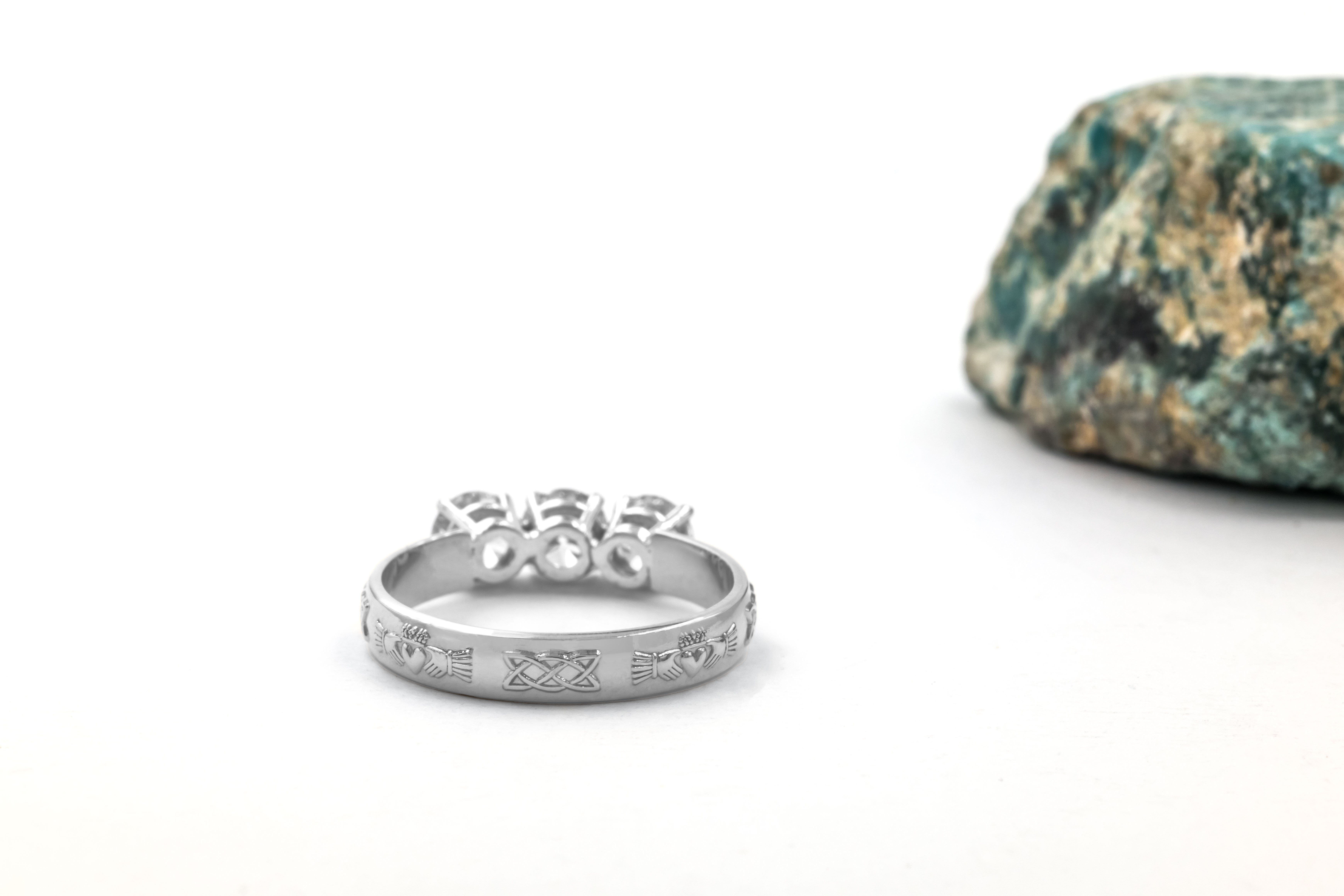 Womens Irish Polished White Gold Claddagh Engagement Ring