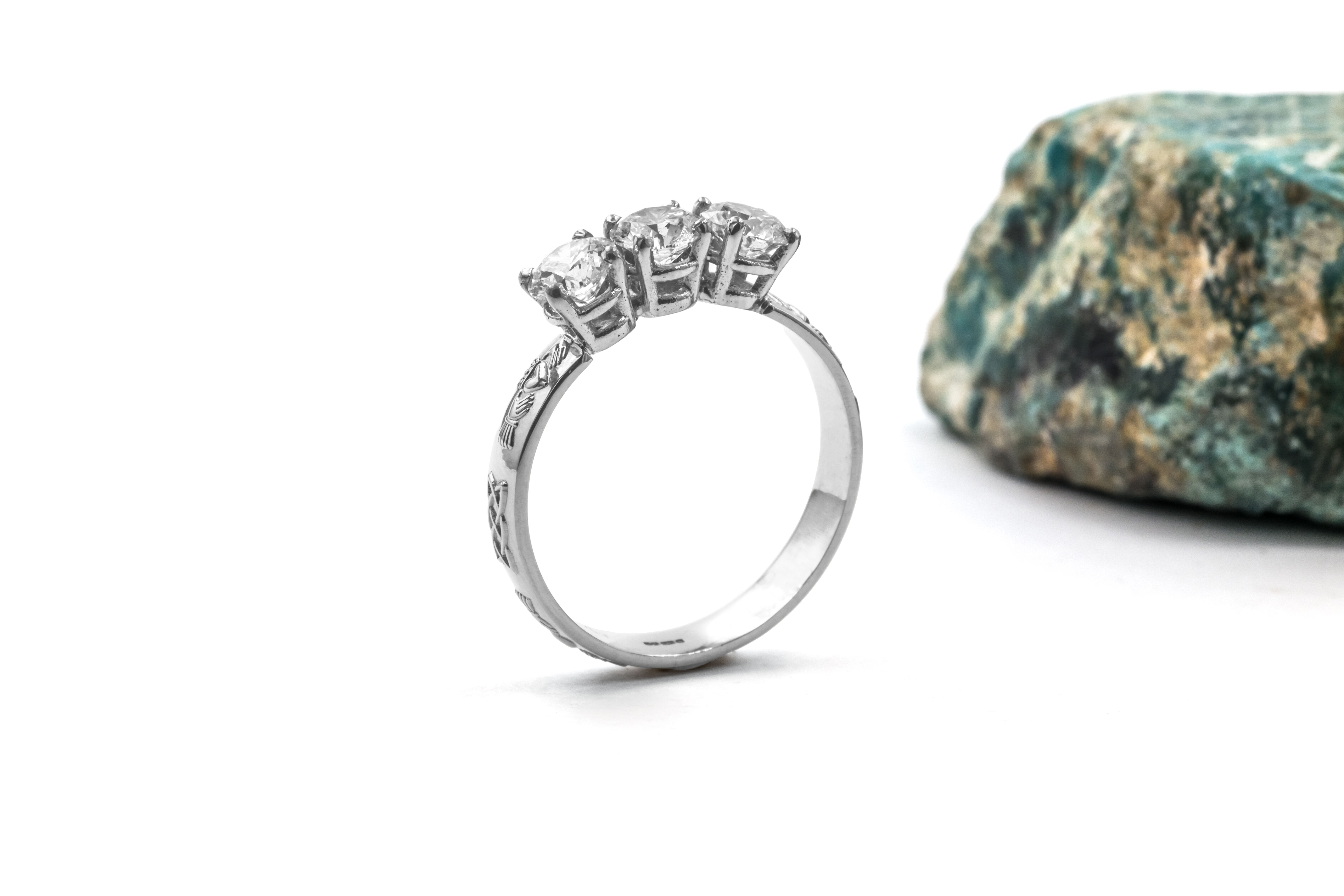 Gorgeous 14K White Gold Claddagh & Celtic Knot Ring For Women With a Polished Finish