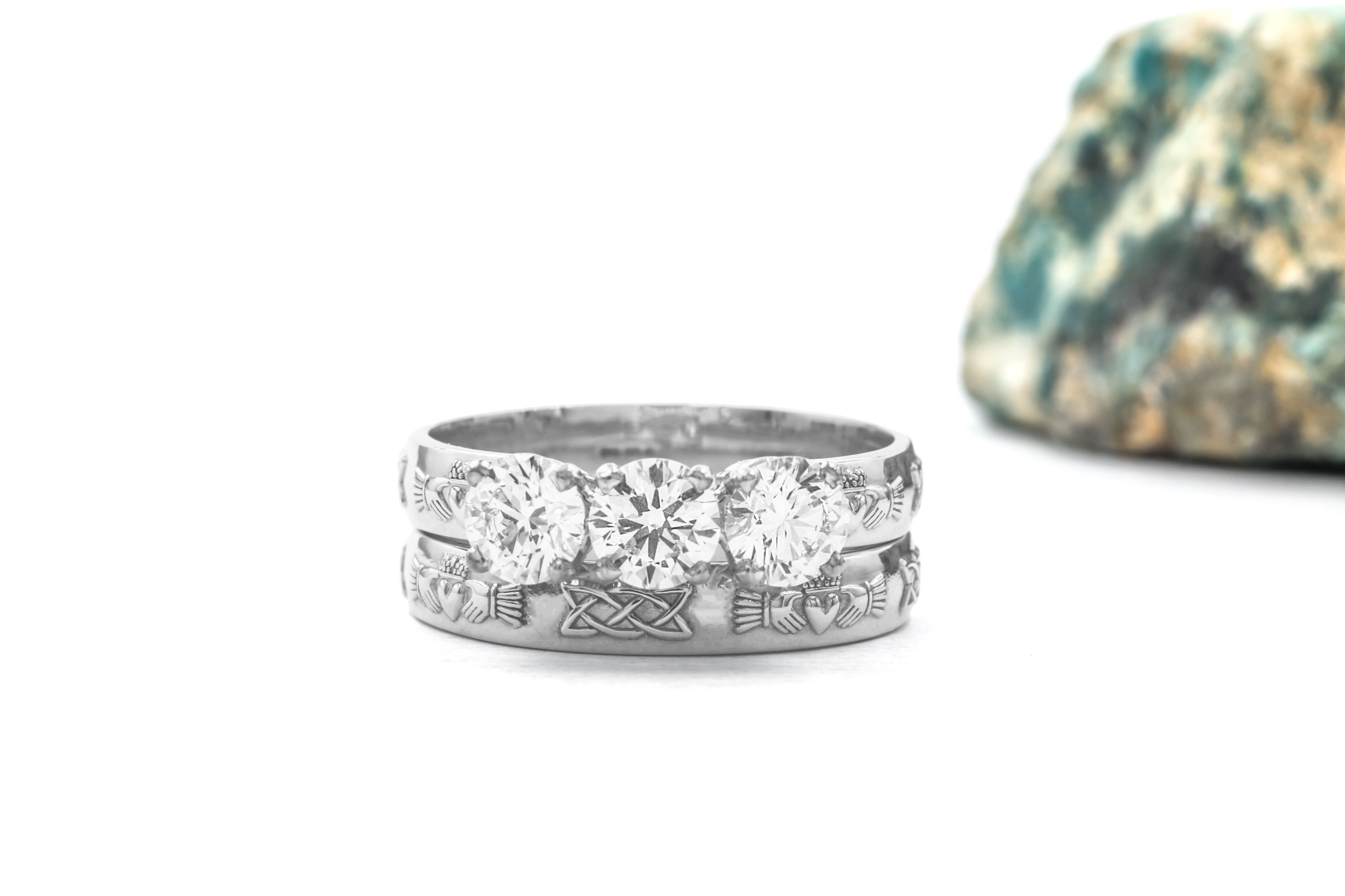 Womens Claddagh & Celtic Knot Ring in 14K White Gold With a Polished Finish