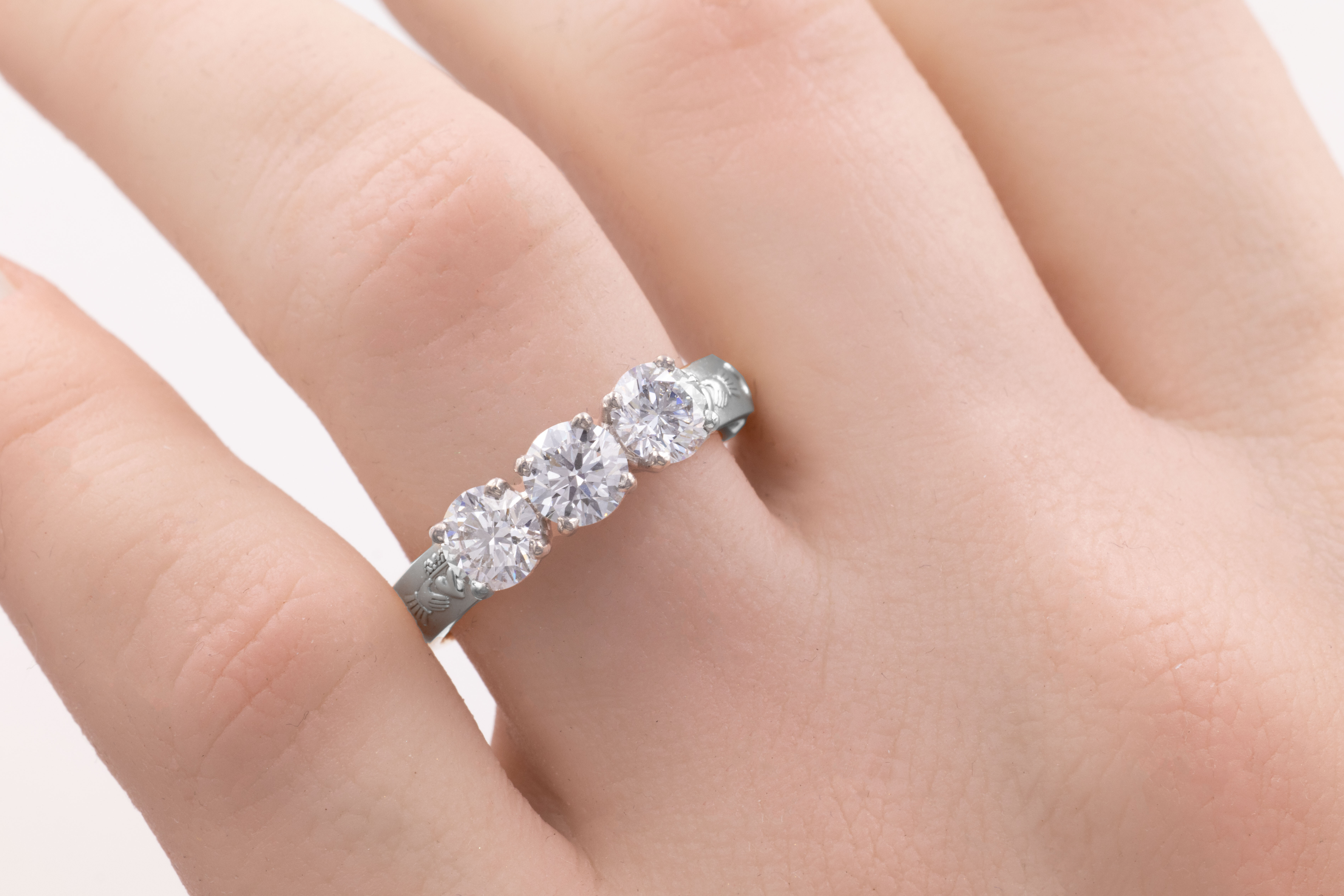 Womens Polished White Gold Claddagh & Celtic Knot Engagement Ring - Model Photo