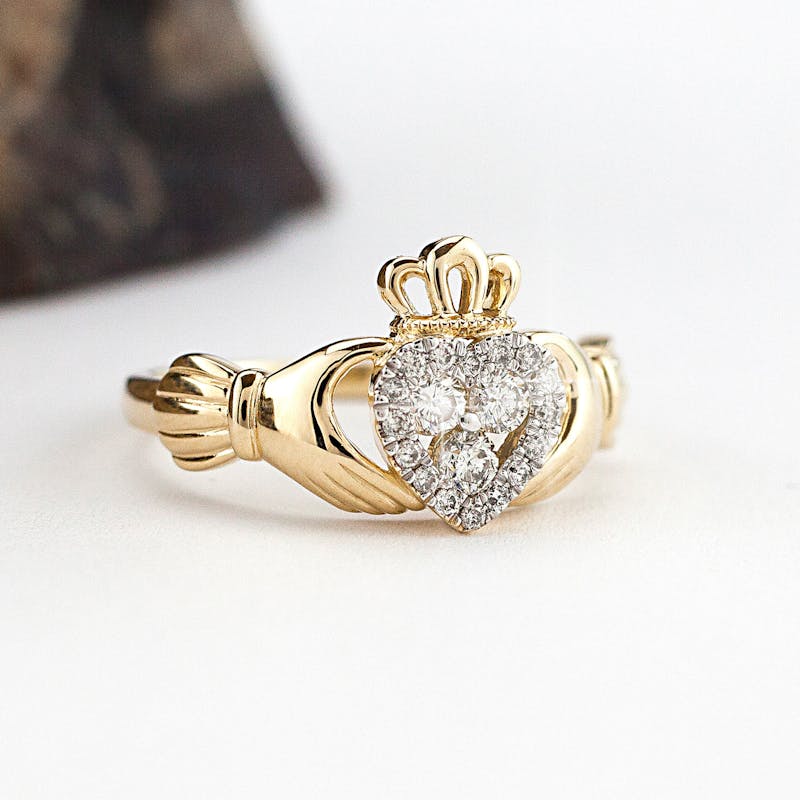 14K Diamond Cluster Claddagh Rings, From Ireland | My Irish Jeweler