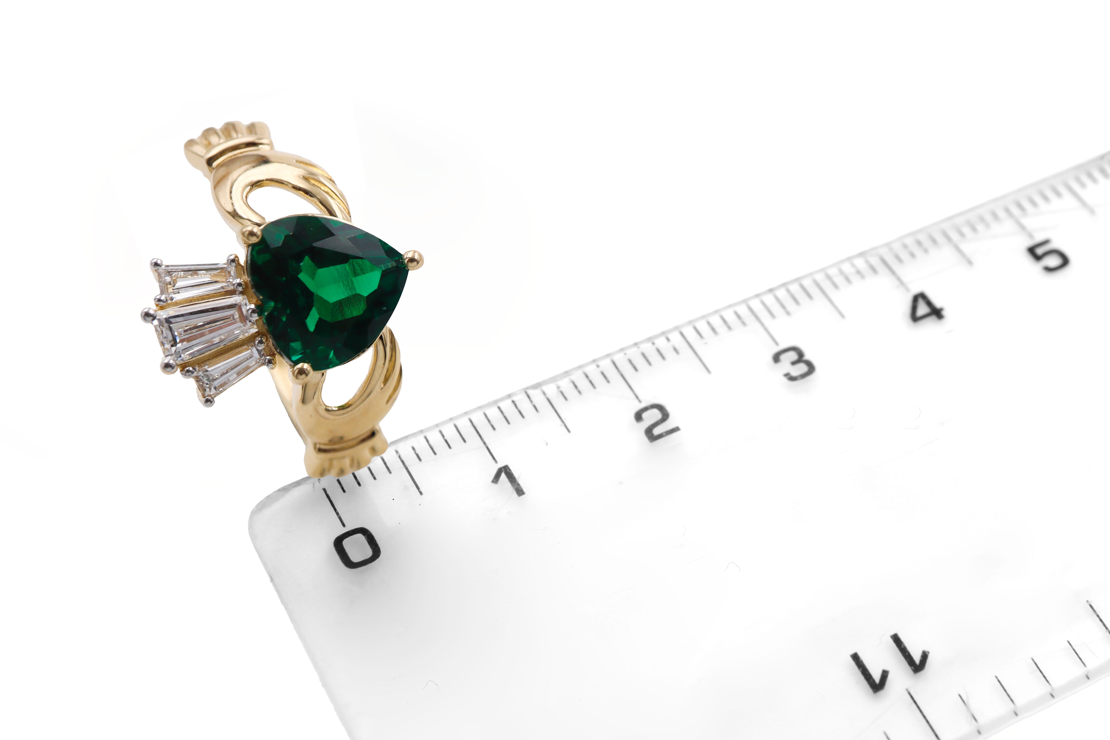 14k Yellow Gold Diamond Crowned 2ct Emerald Claddagh Ring Sku 25232 scale