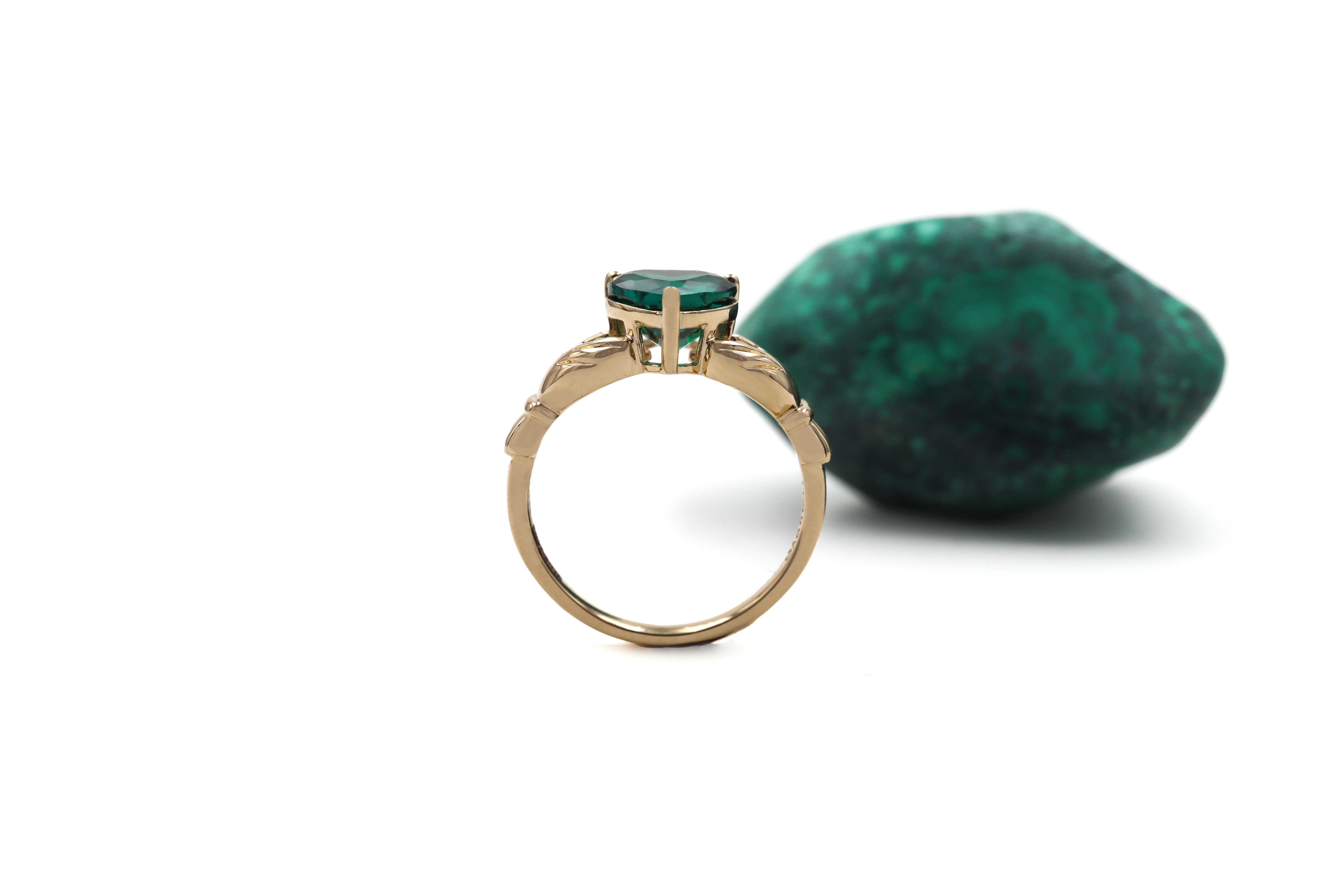 14k Yellow Gold Diamond Crowned 2ct Emerald Claddagh Ring Sku 25232 side 2