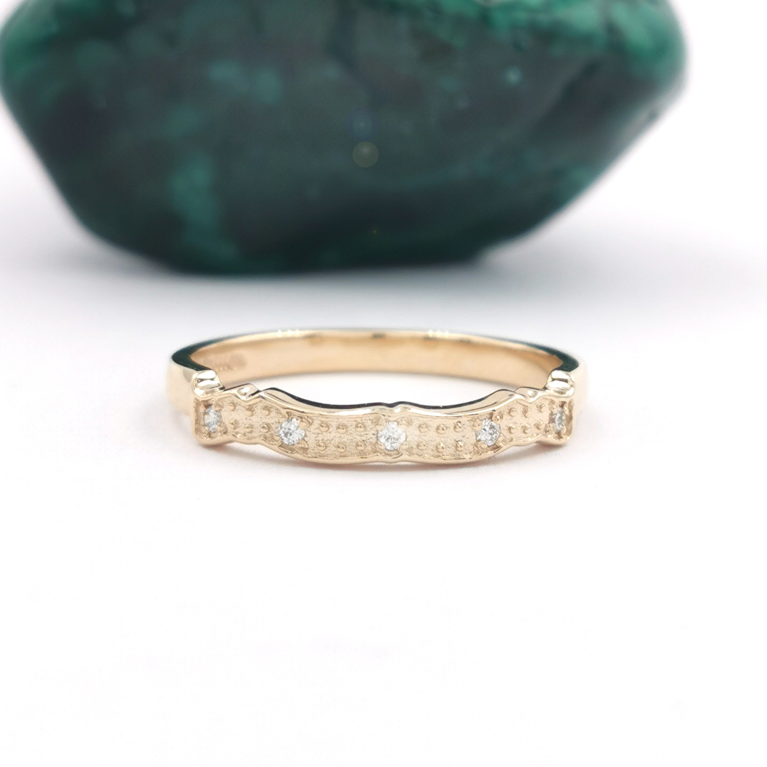 14k Yellow Gold Diamond Encrusted Fitted Wedding Band