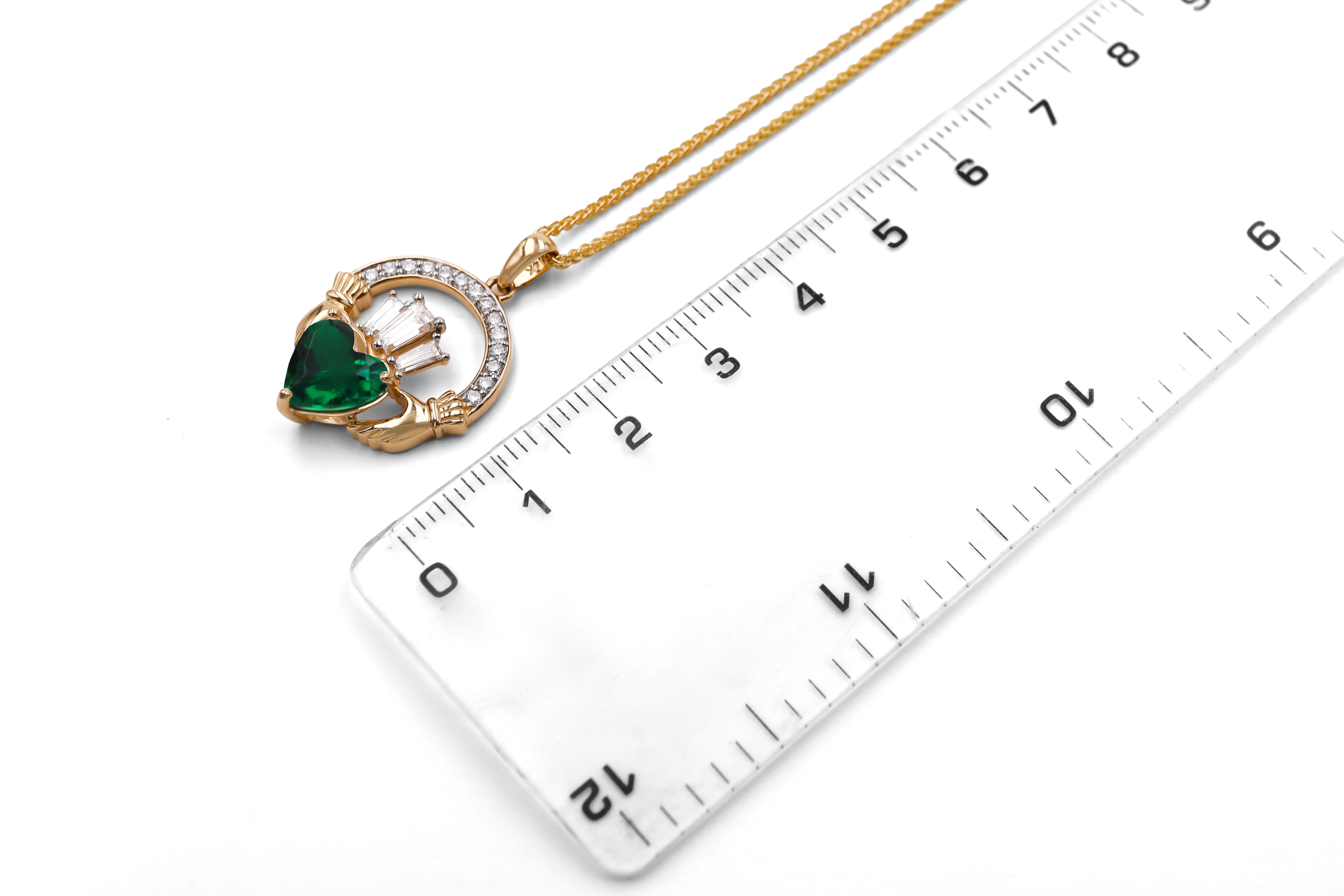 14k Yellow Gold Large Diamond Crowned 2ct Emerald Claddagh Necklace Sku 25235 scale