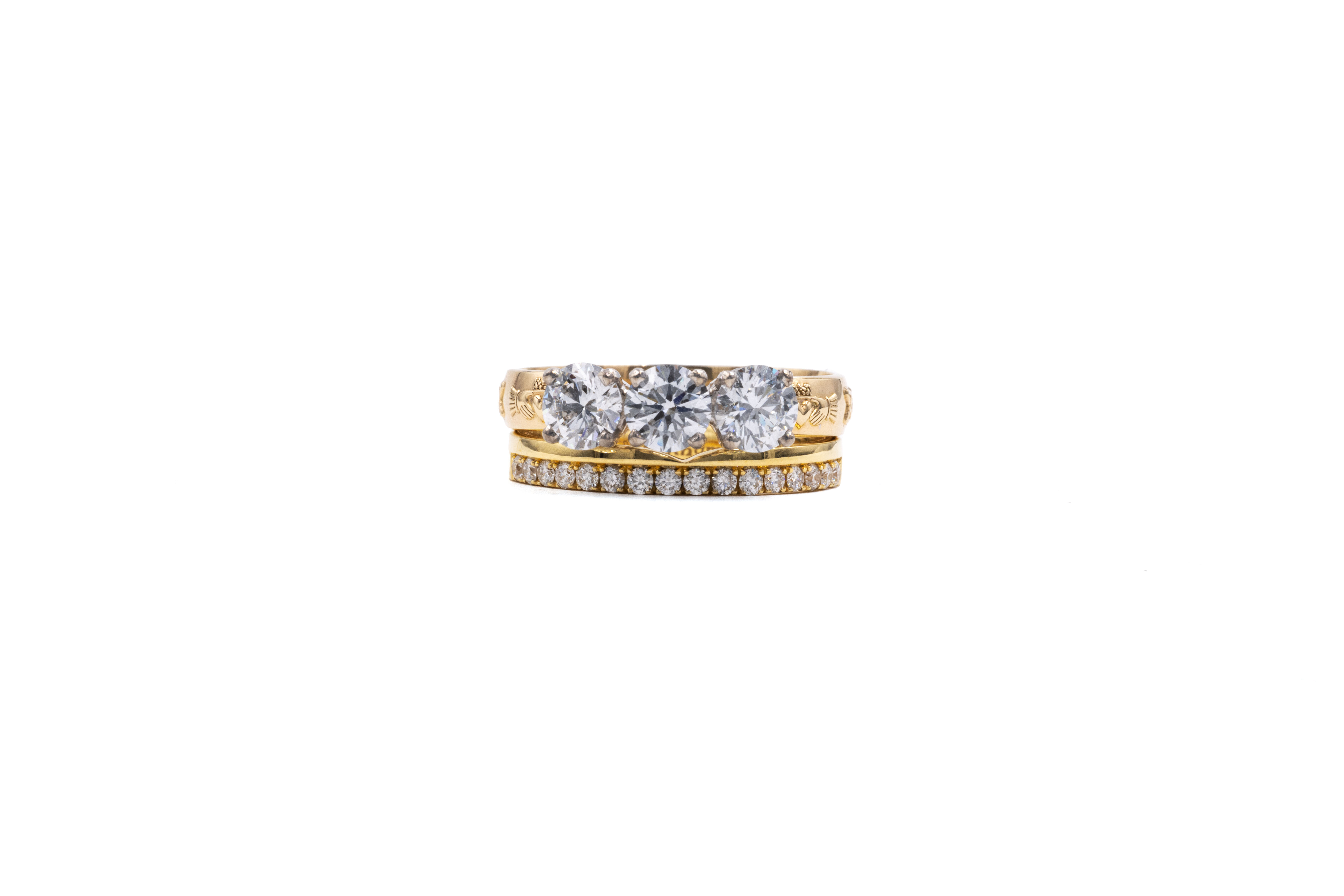 Womens Polished Yellow Gold Claddagh & Celtic Knot Engagement Ring