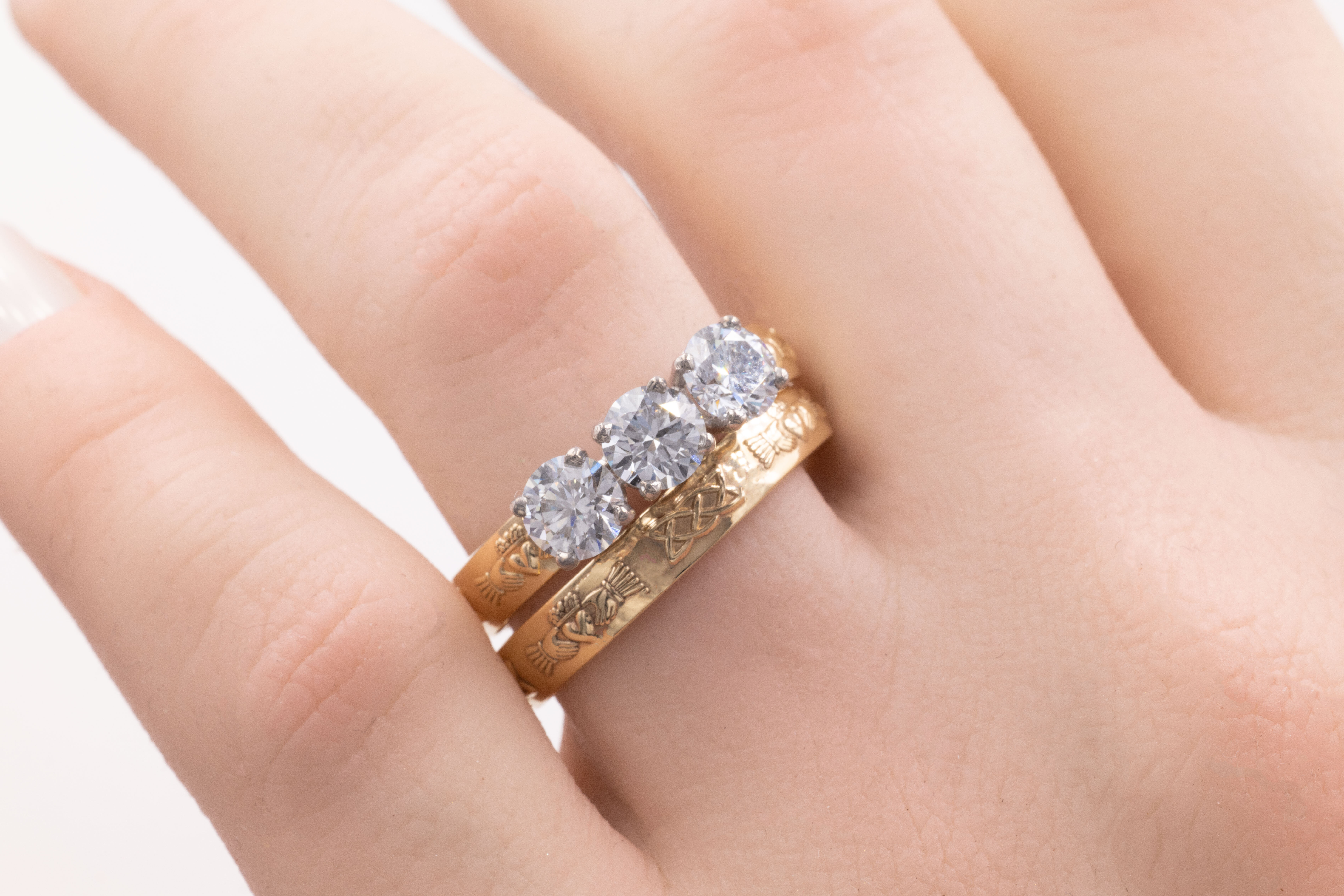 Romantic 14K Yellow Gold Claddagh 0.50ct Lab Grown Diamond Ring With a Polished Finish For Women