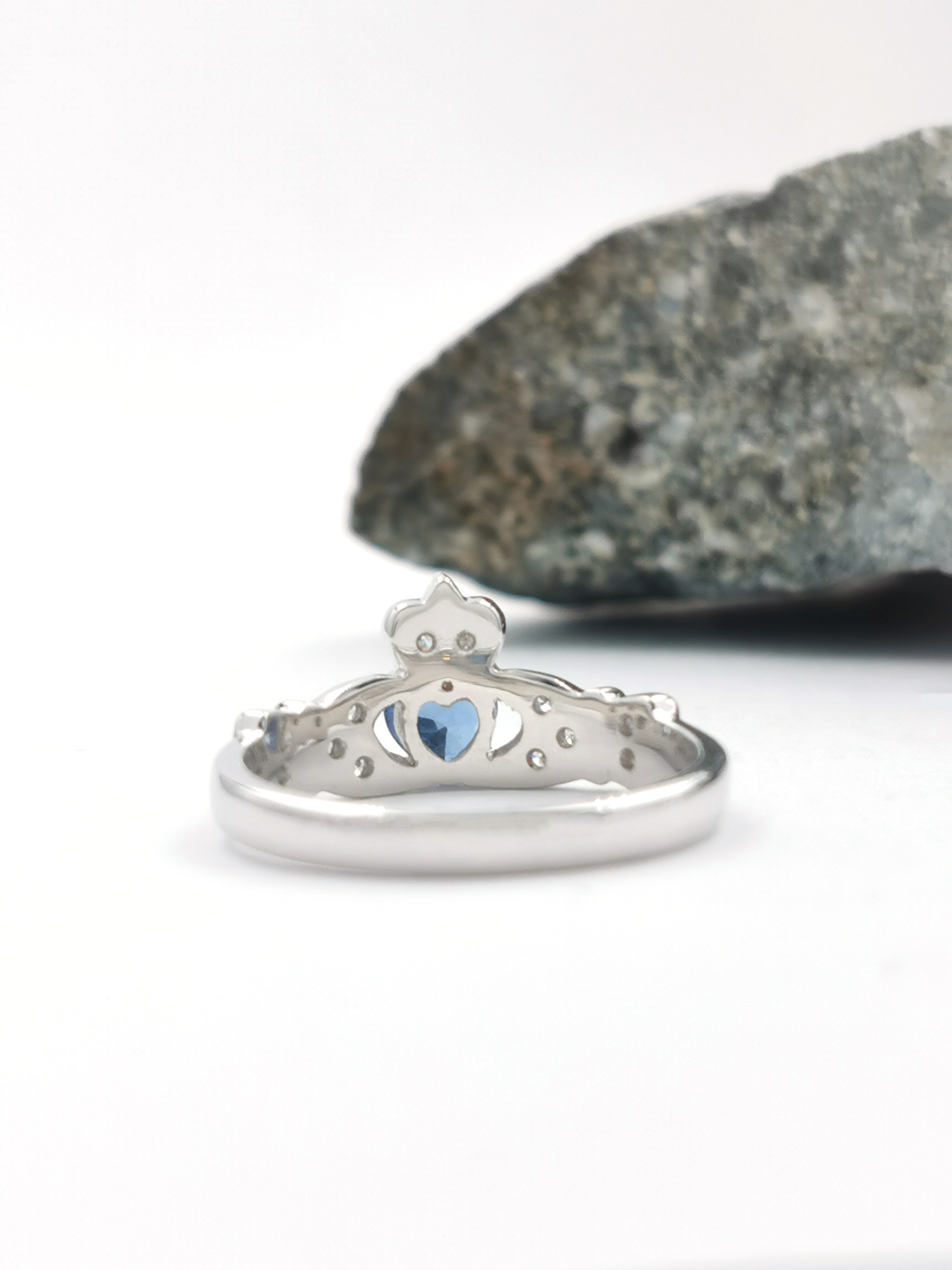 Genuine White Gold Claddagh Engagement Ring For Women. Picture Of The Back.