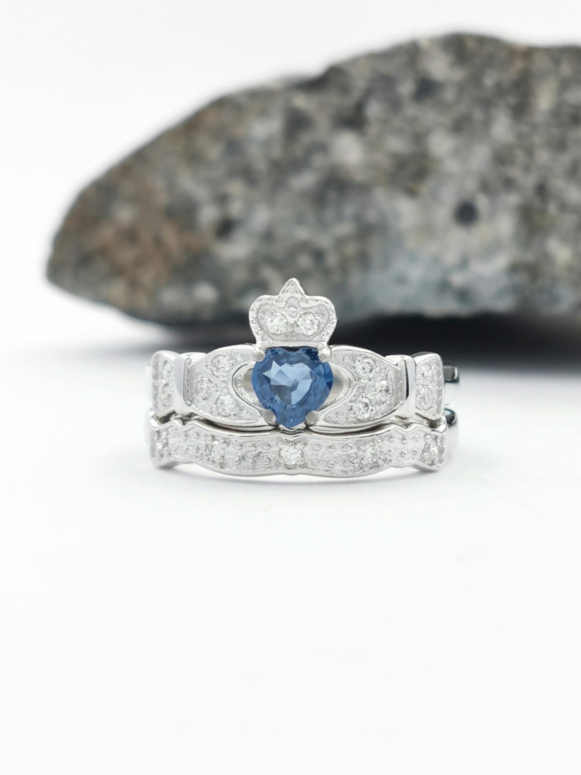 14k White Gold Sapphire Claddagh Optional… My Irish Jeweler
