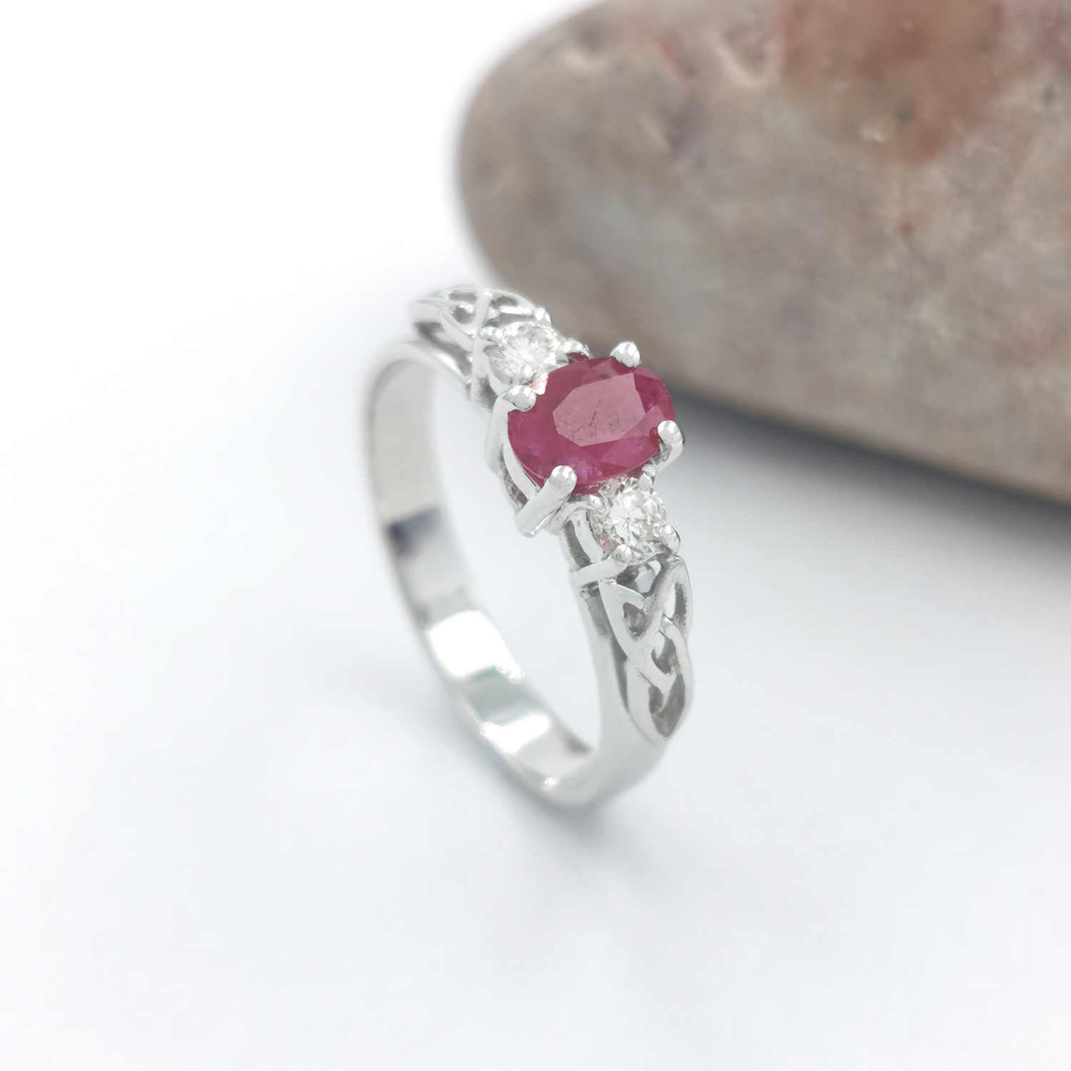 trinity knot ruby and diamond engagement ring