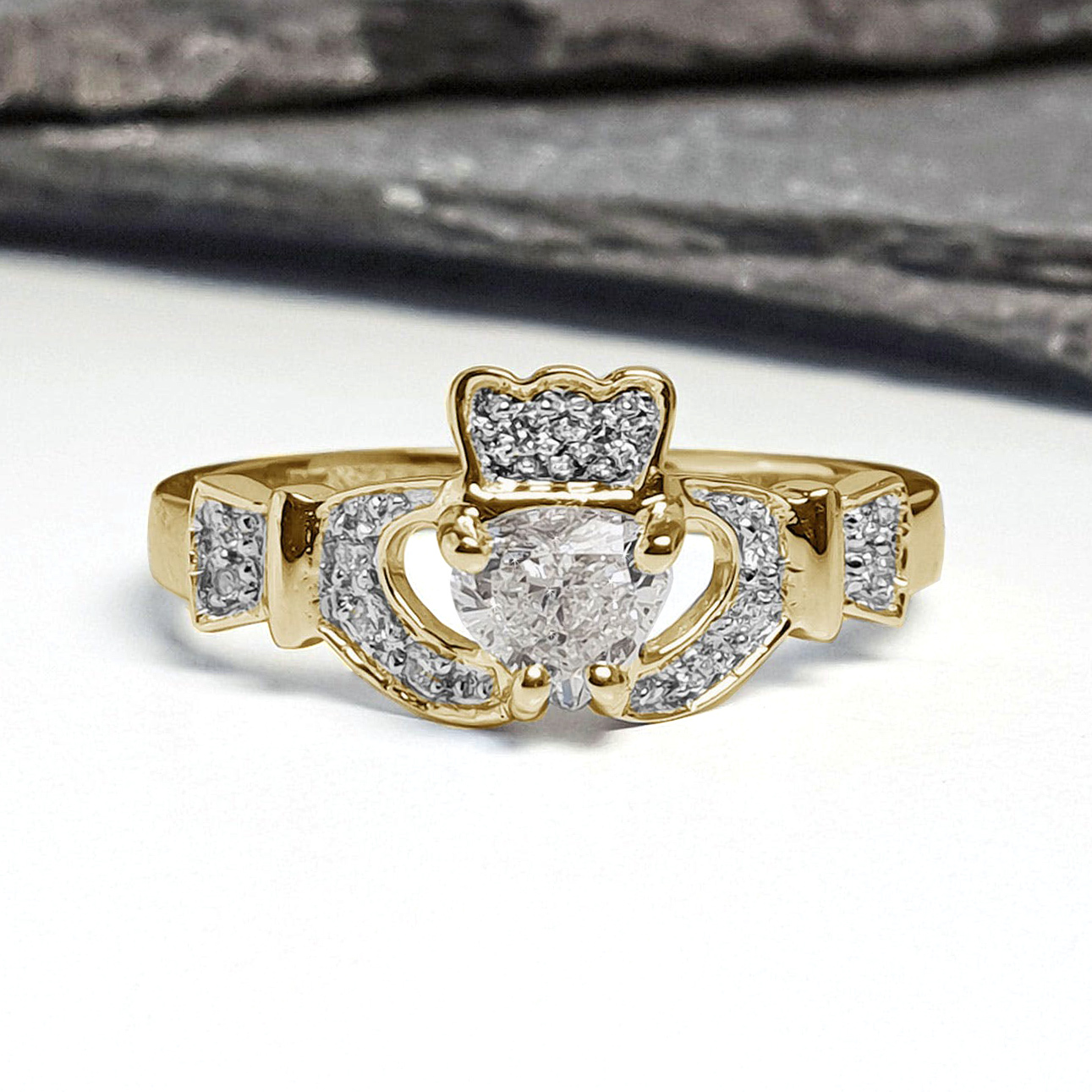 heart shaped diamond claddagh ring