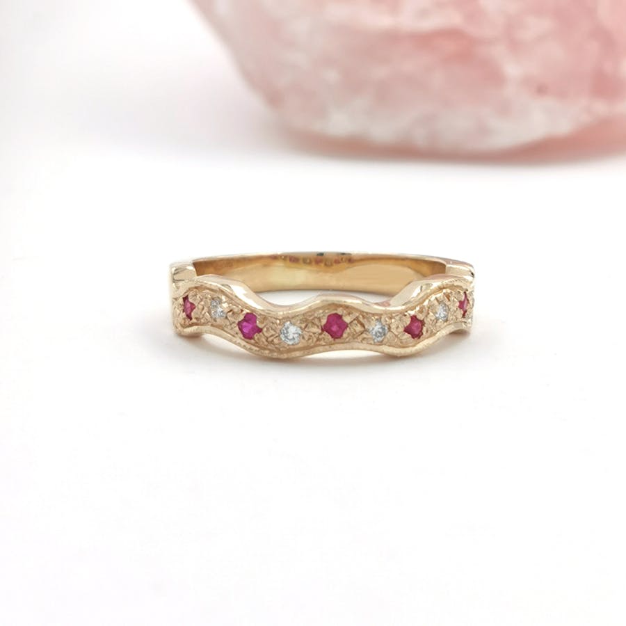 14k yellow gold claddagh wedding set with ruby heart Band lead image