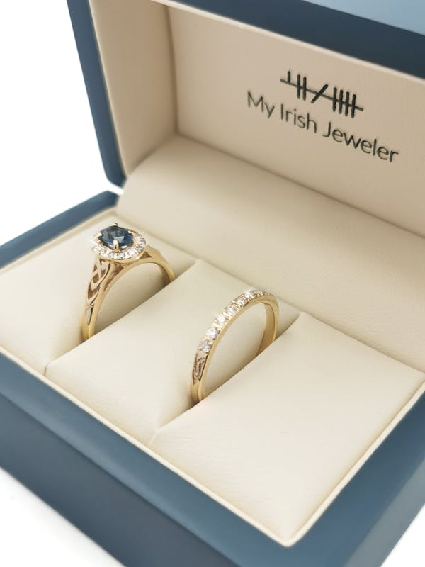 Womens Trinity Knot Engagement Ring in Yellow Gold. In Luxury Packaging.