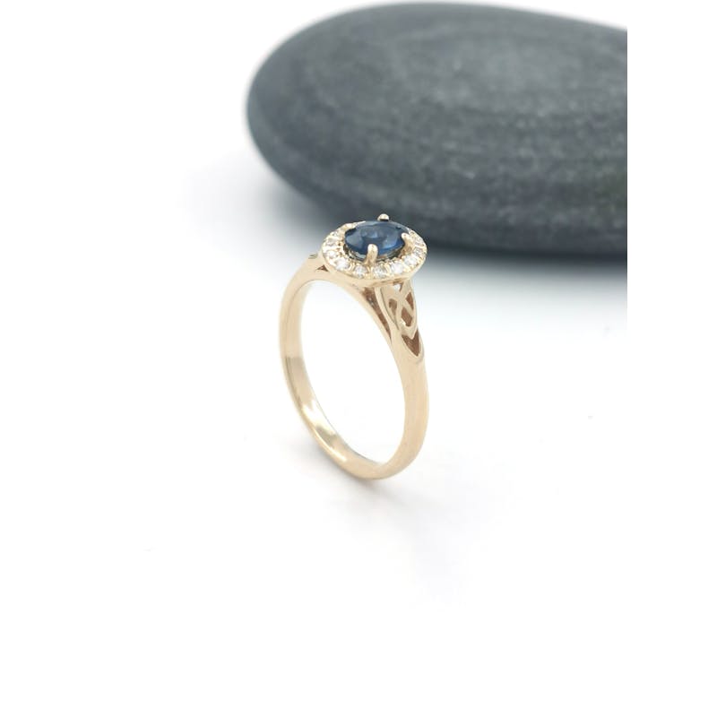 Womens Trinity Knot 0.50ct Natural Sapphire Ring in Real 18K Yellow Gold