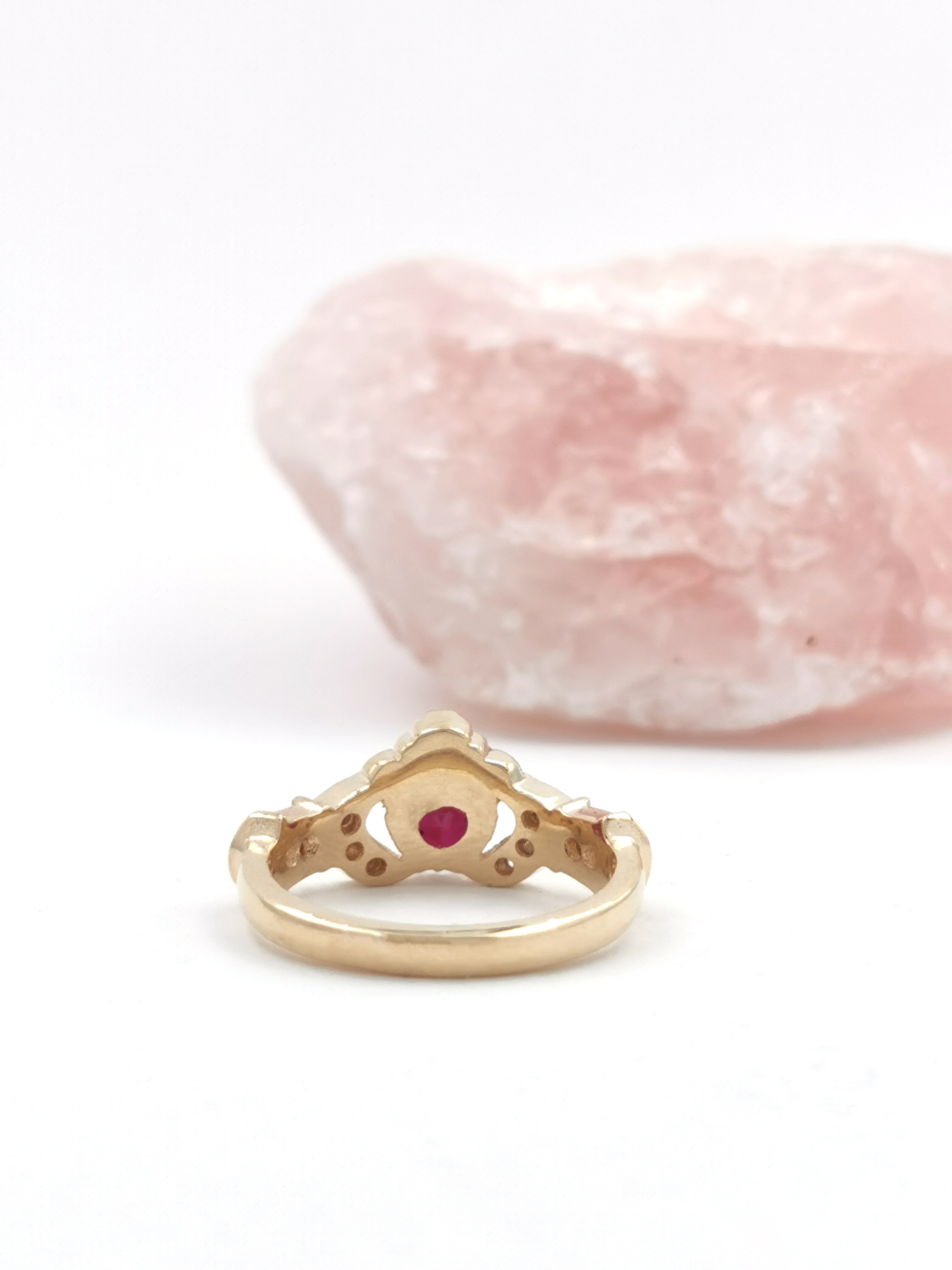 Striking Yellow Gold Claddagh Engagement Ring For Women. Picture Of The Back.