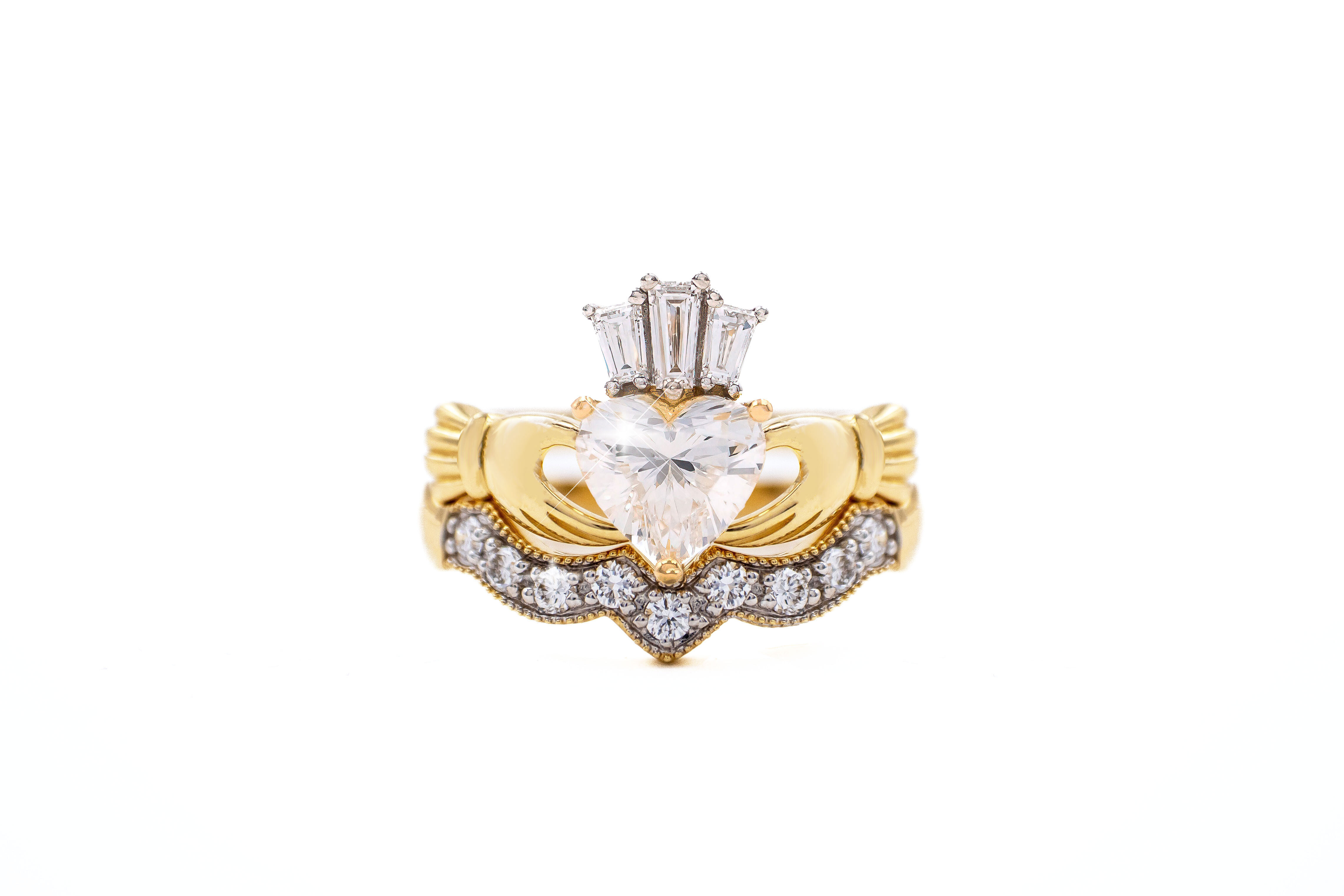 Womens Polished Claddagh 1.00ct Lab Grown Diamond Ring in Real Yellow Gold