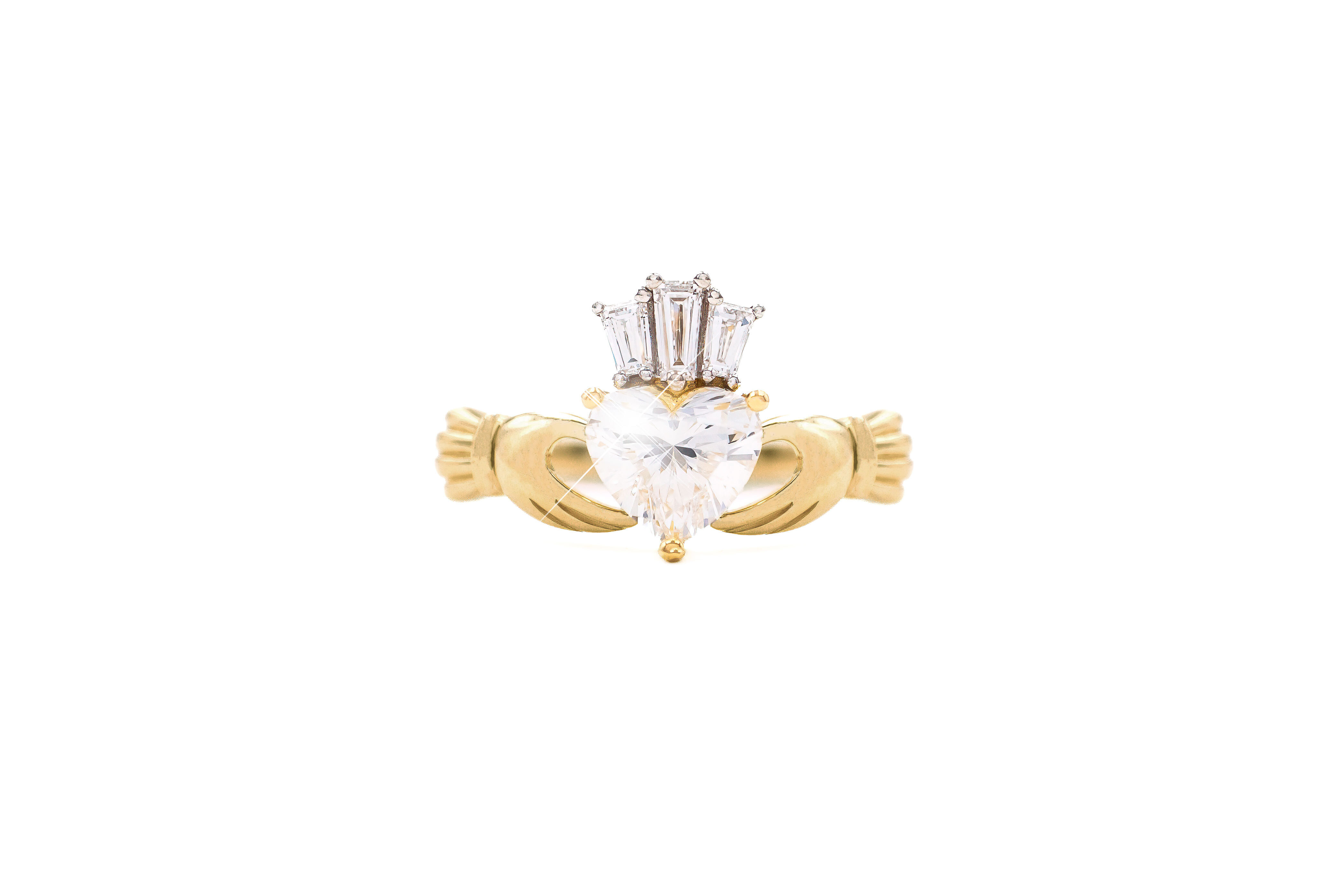 Womens Polished 14K Yellow Gold Claddagh 1.00ct Lab Grown Diamond Ring