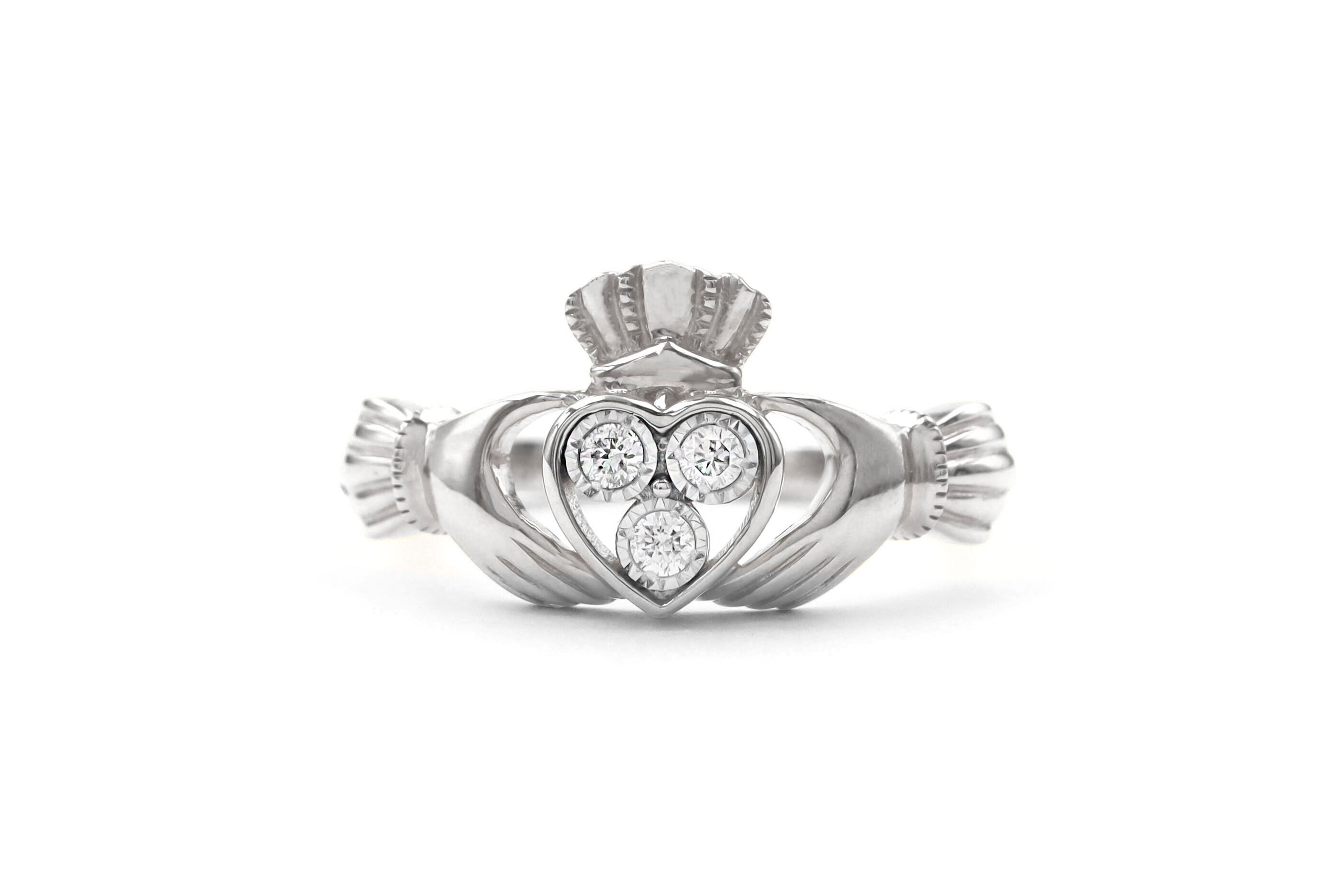 14K Gold Diamond Claddagh Ring