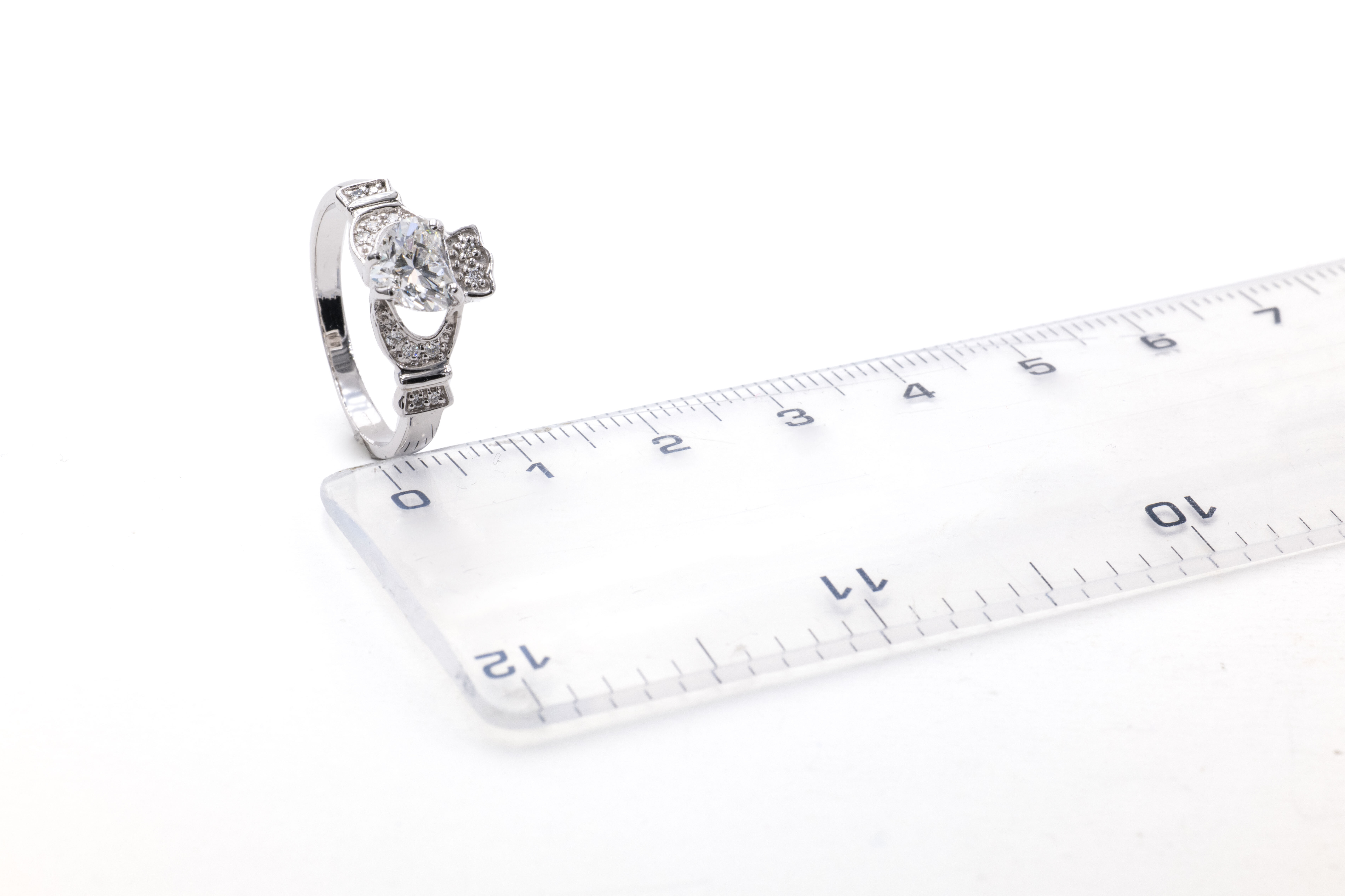 Womens Genuine 14K White Gold Claddagh 1.00ct Lab Grown Diamond Ring