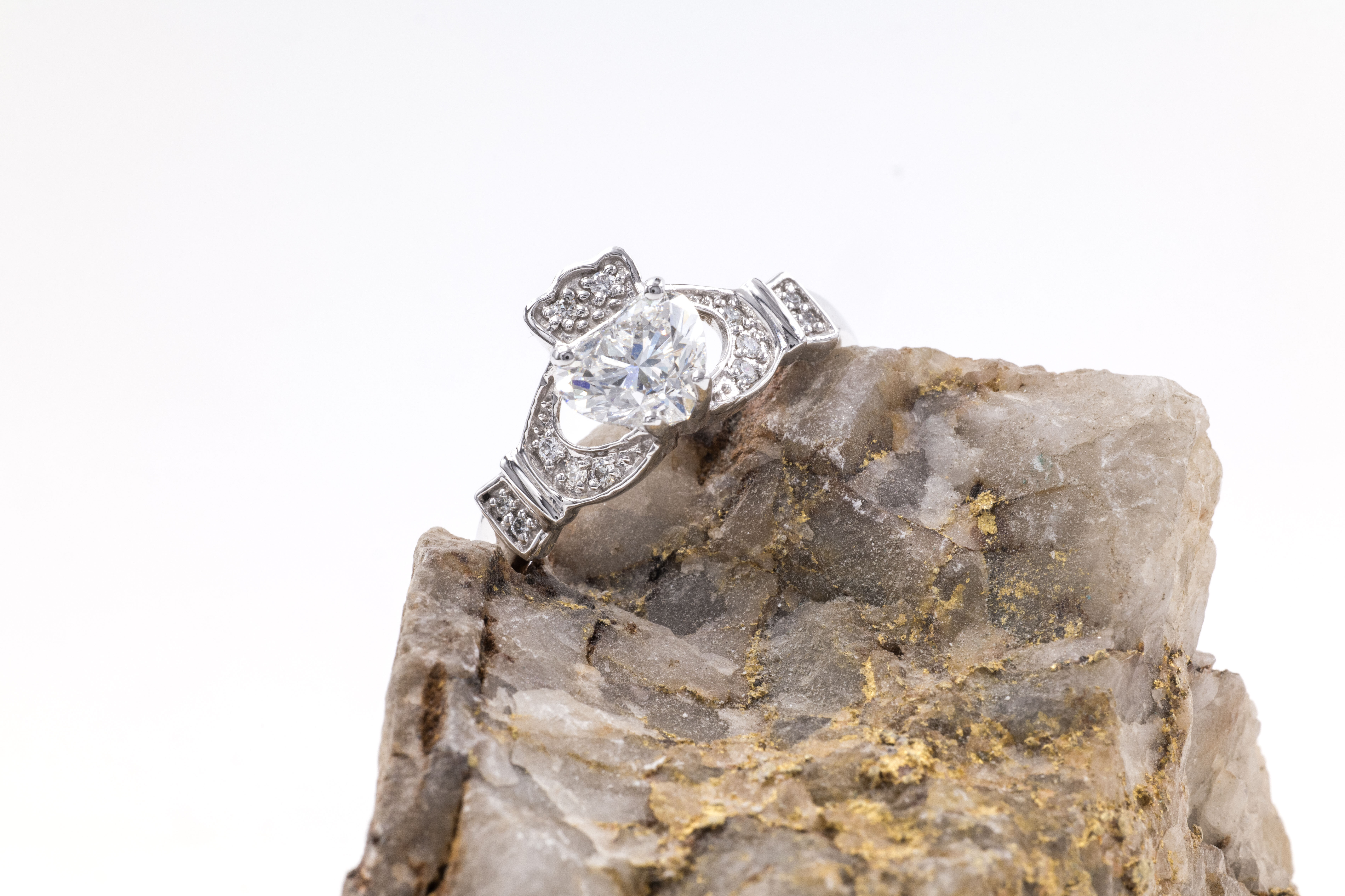 Romantic White Gold Claddagh 1.00ct Lab Grown Diamond Engagement Ring For Women