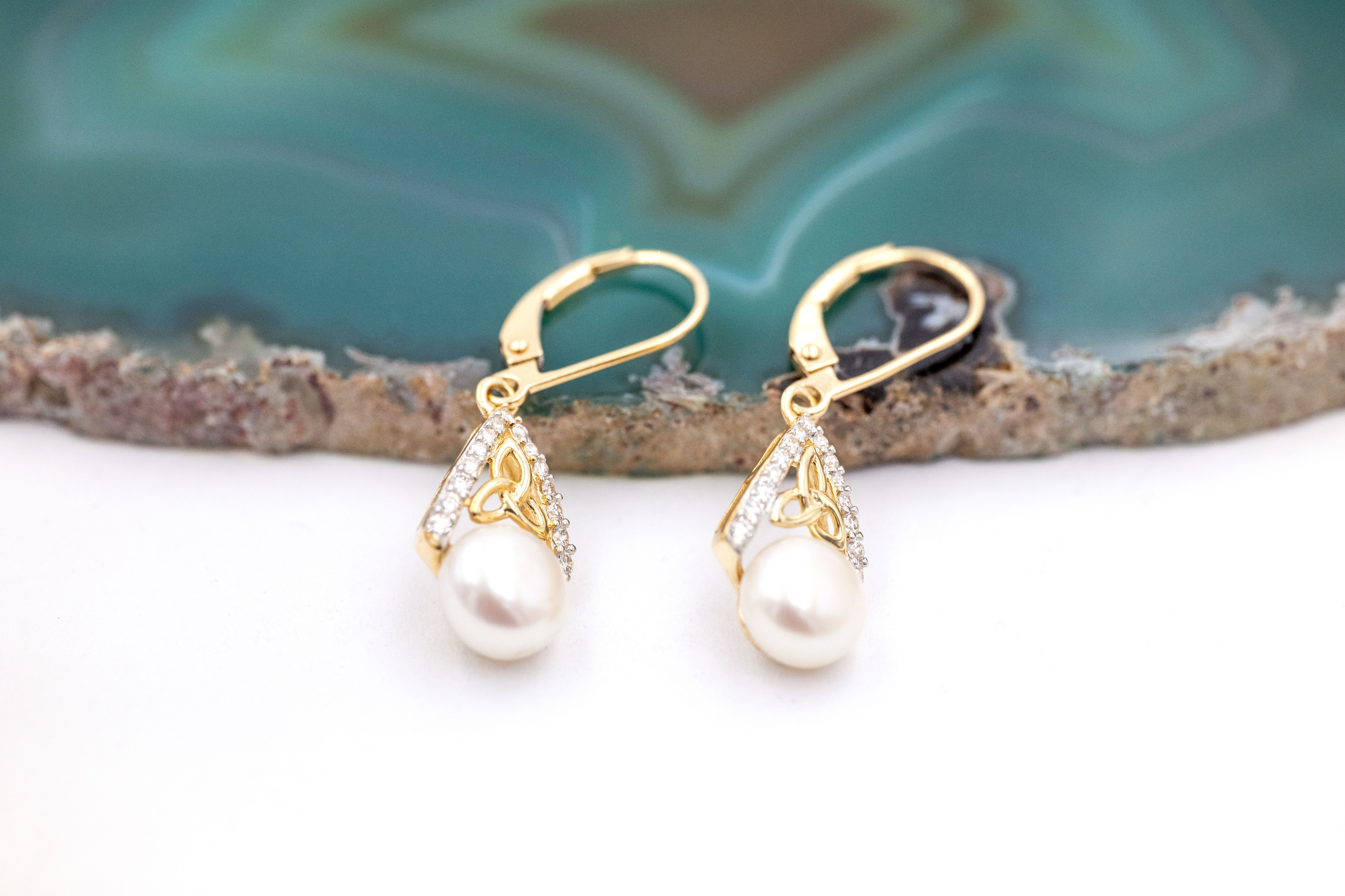 Irish 14K Yellow Gold Trinity Knot Earrings For Women With a Polished Finish