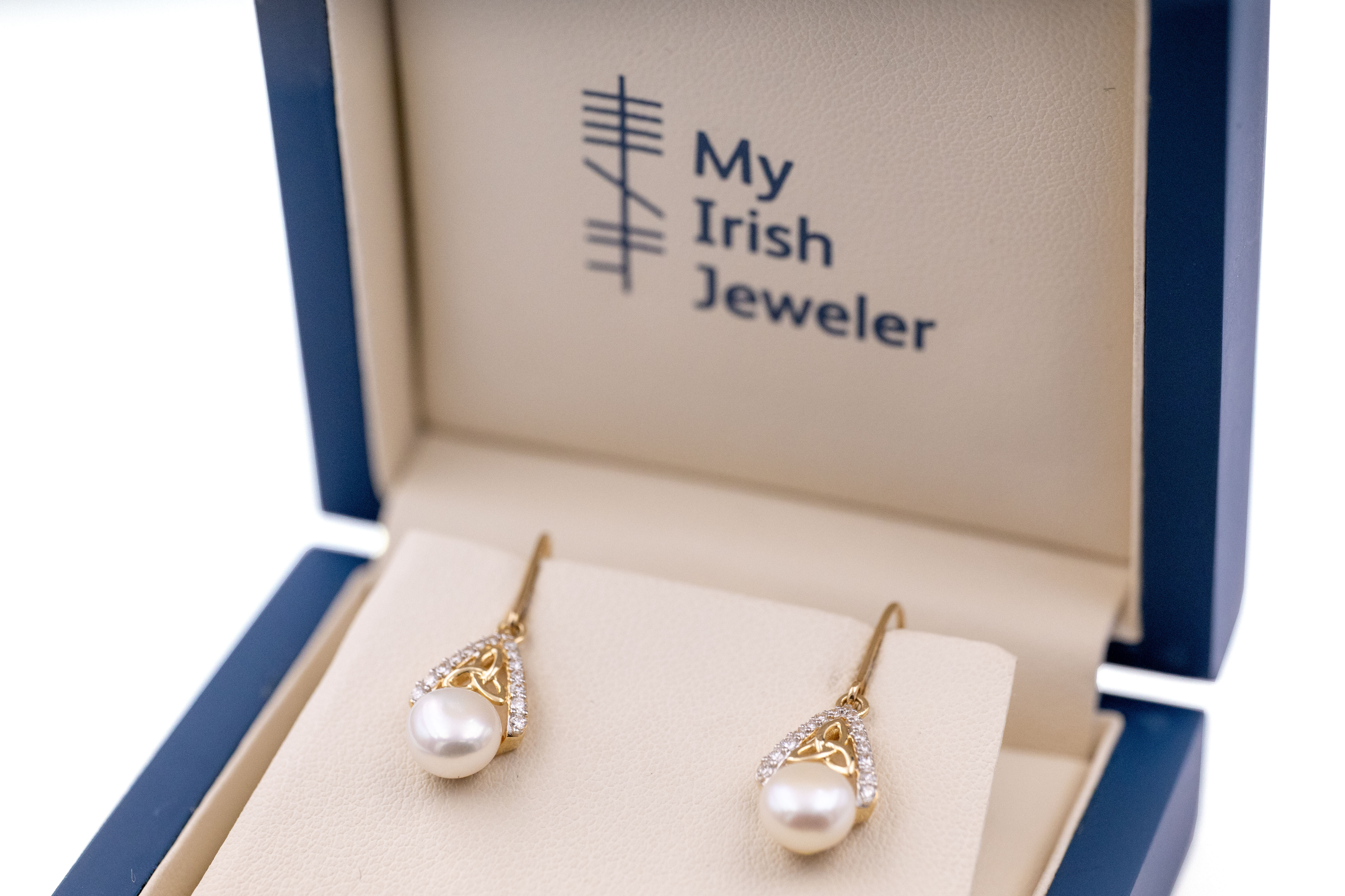 Womens Polished Yellow Gold Trinity Knot Earrings. In Luxury Packaging.