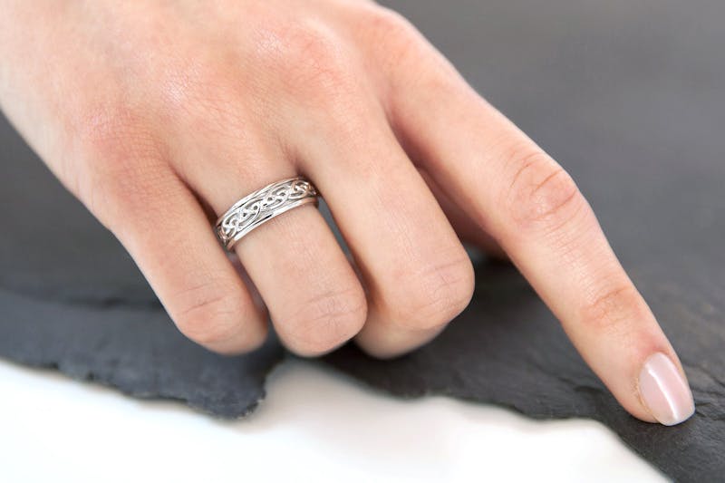 Irish Sterling Silver Celtic Knot Wedding Ring For Women - Model Photo