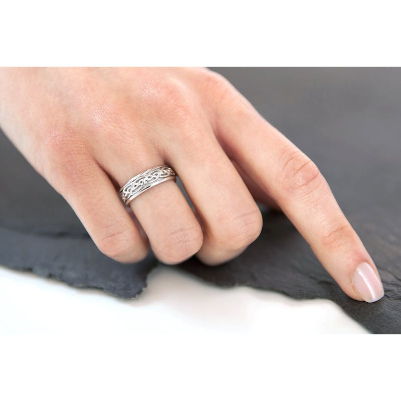 Irish Sterling Silver Celtic Knot Wedding Ring For Women - Model Photo