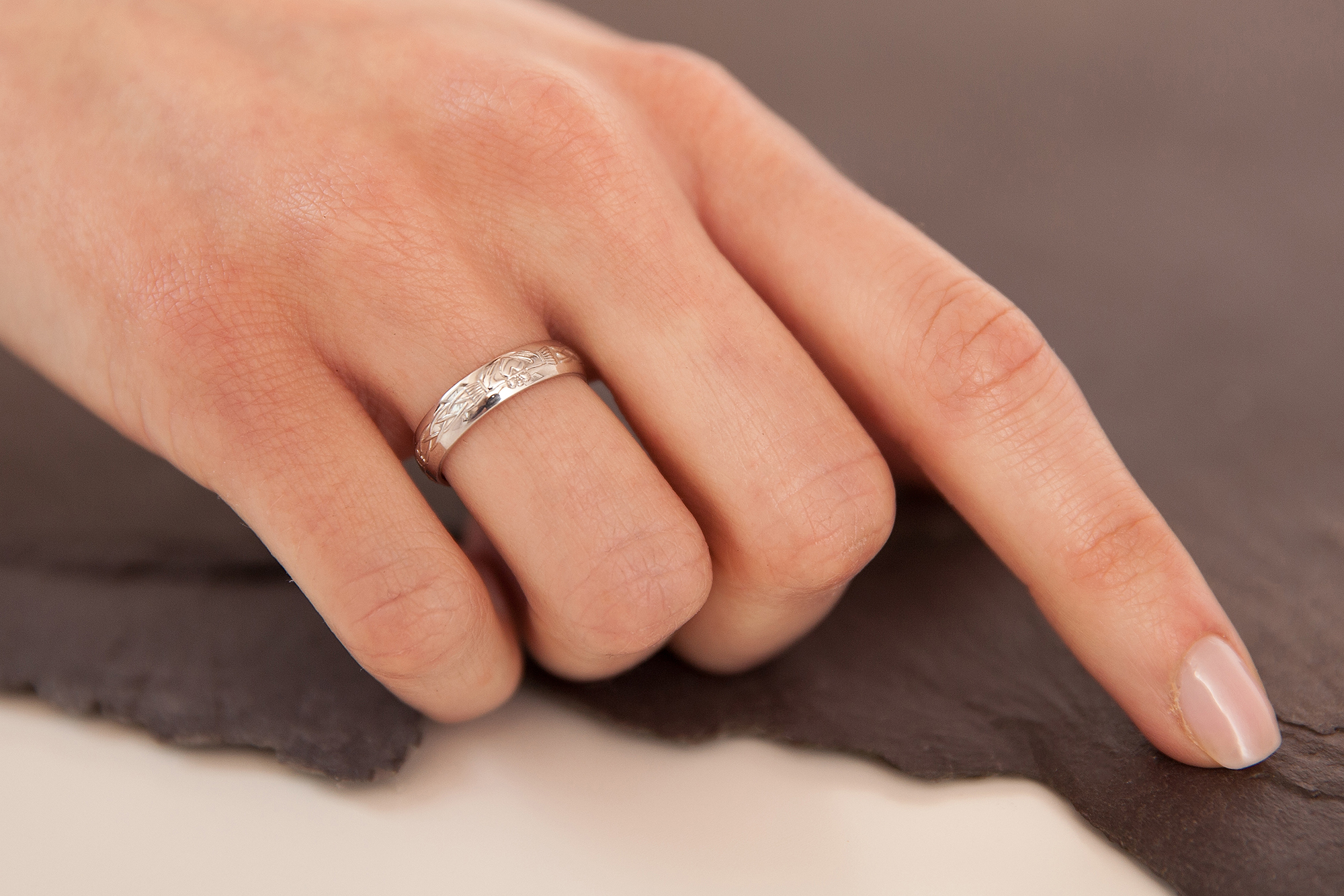 Womens Genuine Platinum Claddagh & Celtic Knot Ring - Model Photo