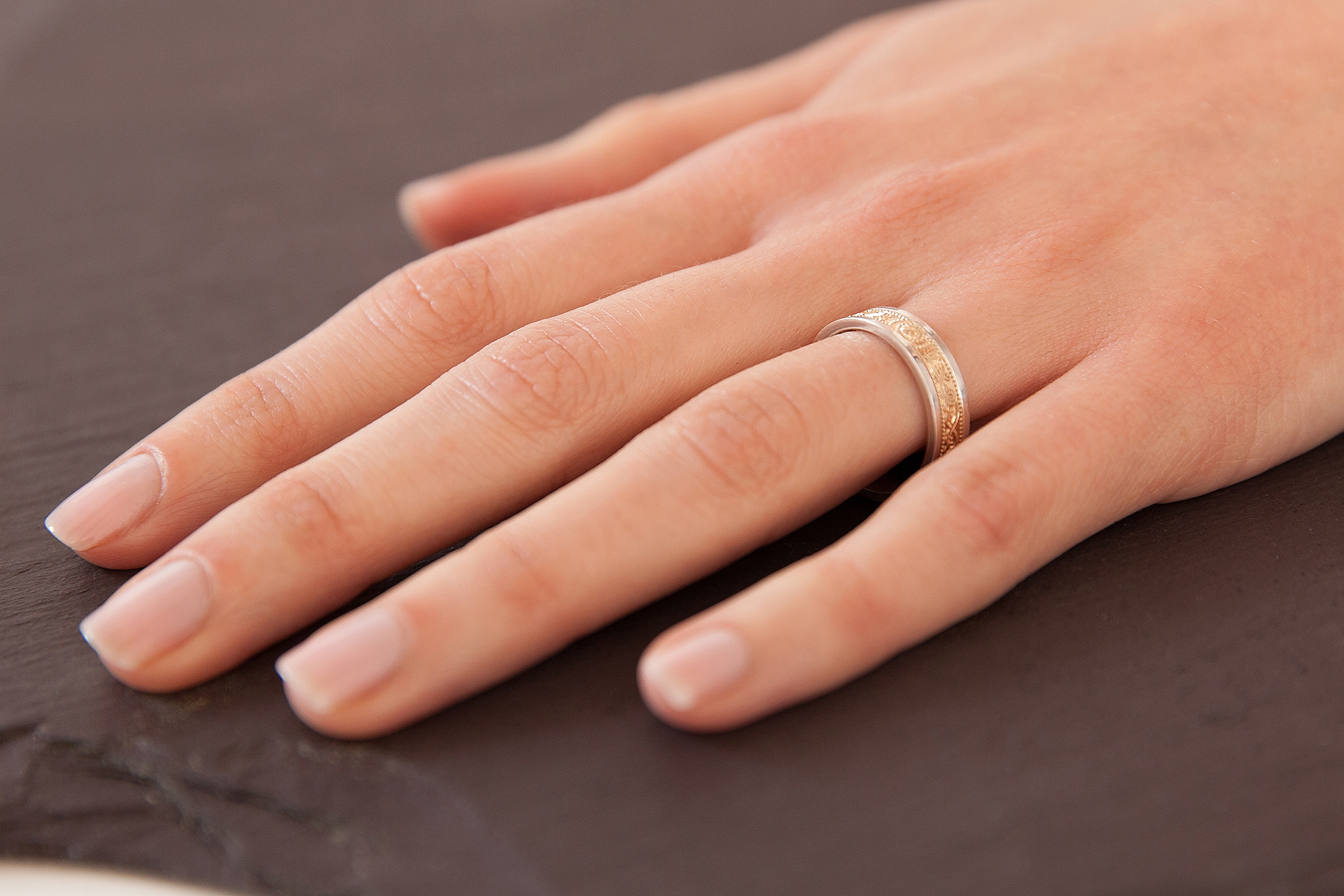 Irish White Gold & Yellow Gold Celtic Warrior & Celtic Knot 8.6mm Ring For Women - Model Photo