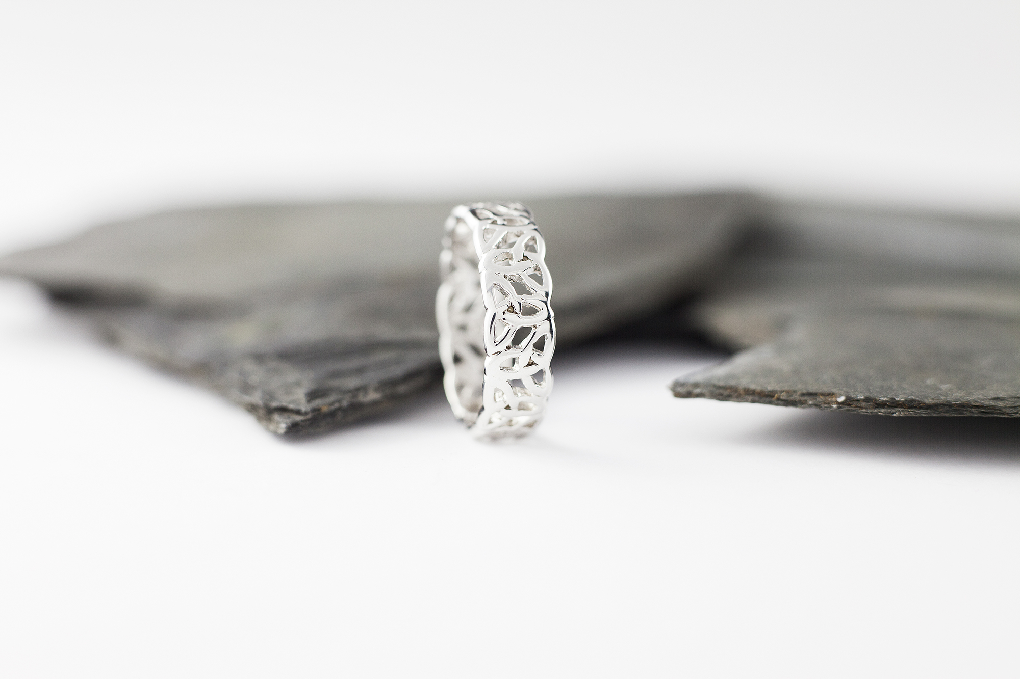 Irish White Gold Trinity Knot & Celtic Knot 6.9mm Ring For Men