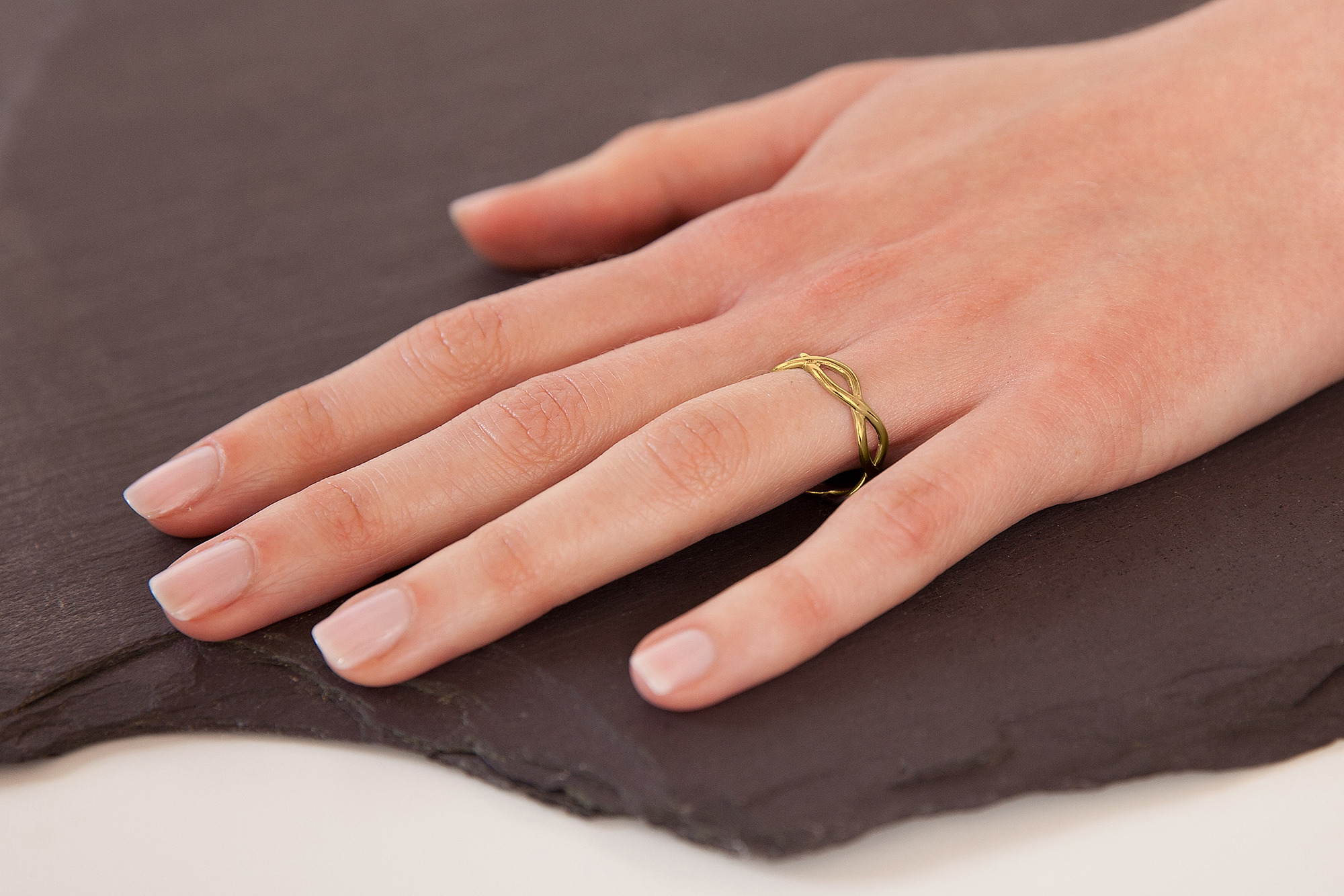 Attractive 10K Yellow Gold Celtic Knot 6.0mm Ring For Women - Model Photo