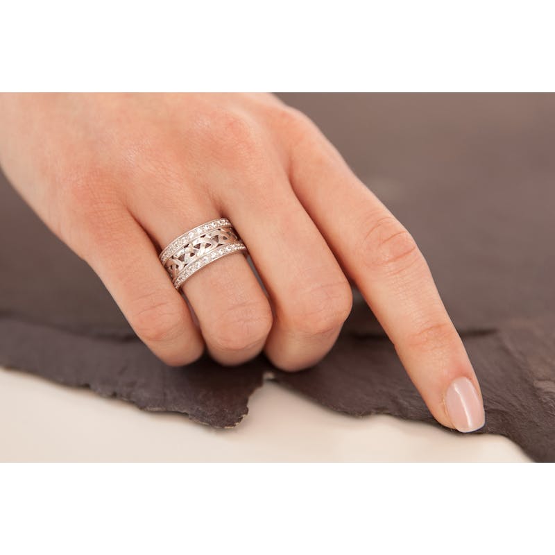 Striking 14K White Gold Celtic Knot 9.0mm Ring For Women - Model Photo