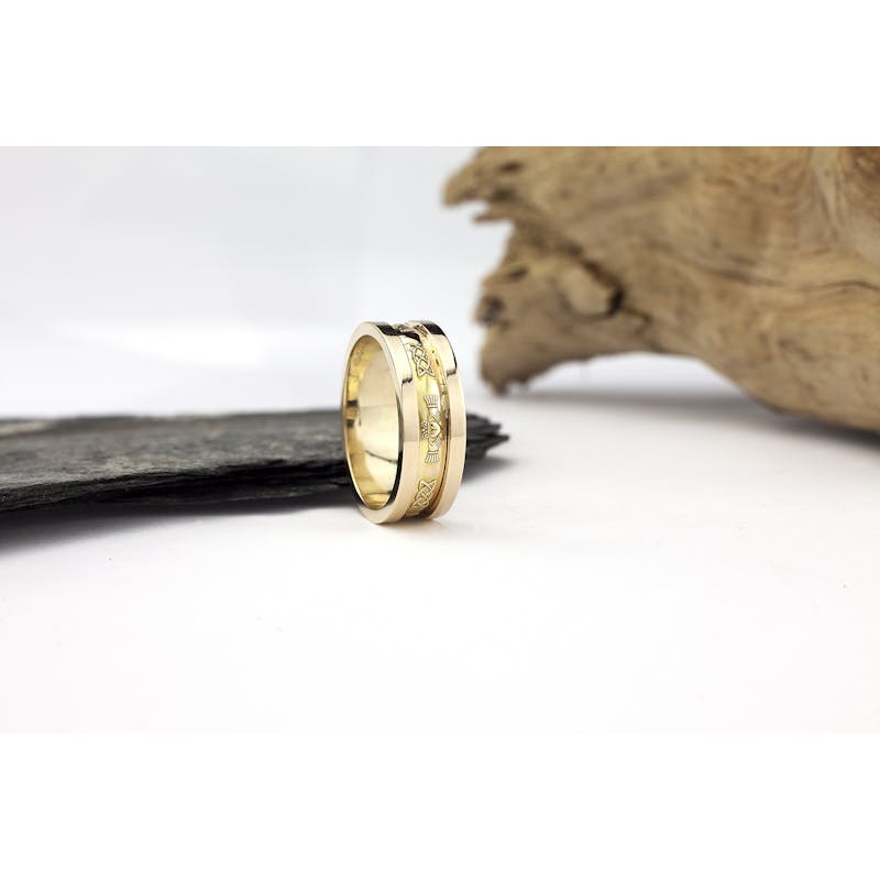 Real Yellow Gold Claddagh 8.0mm Ring For Men