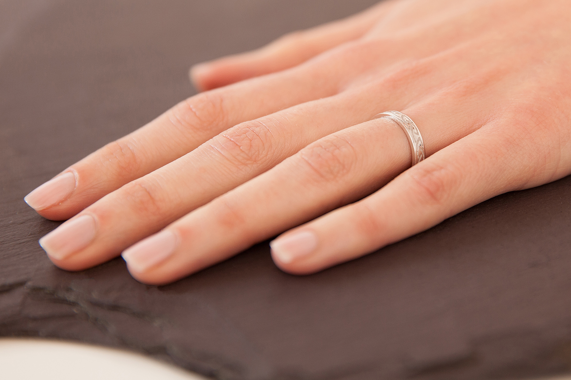 Luxurious Platinum Celtic Knot 3.6mm Ring For Women - Model Photo