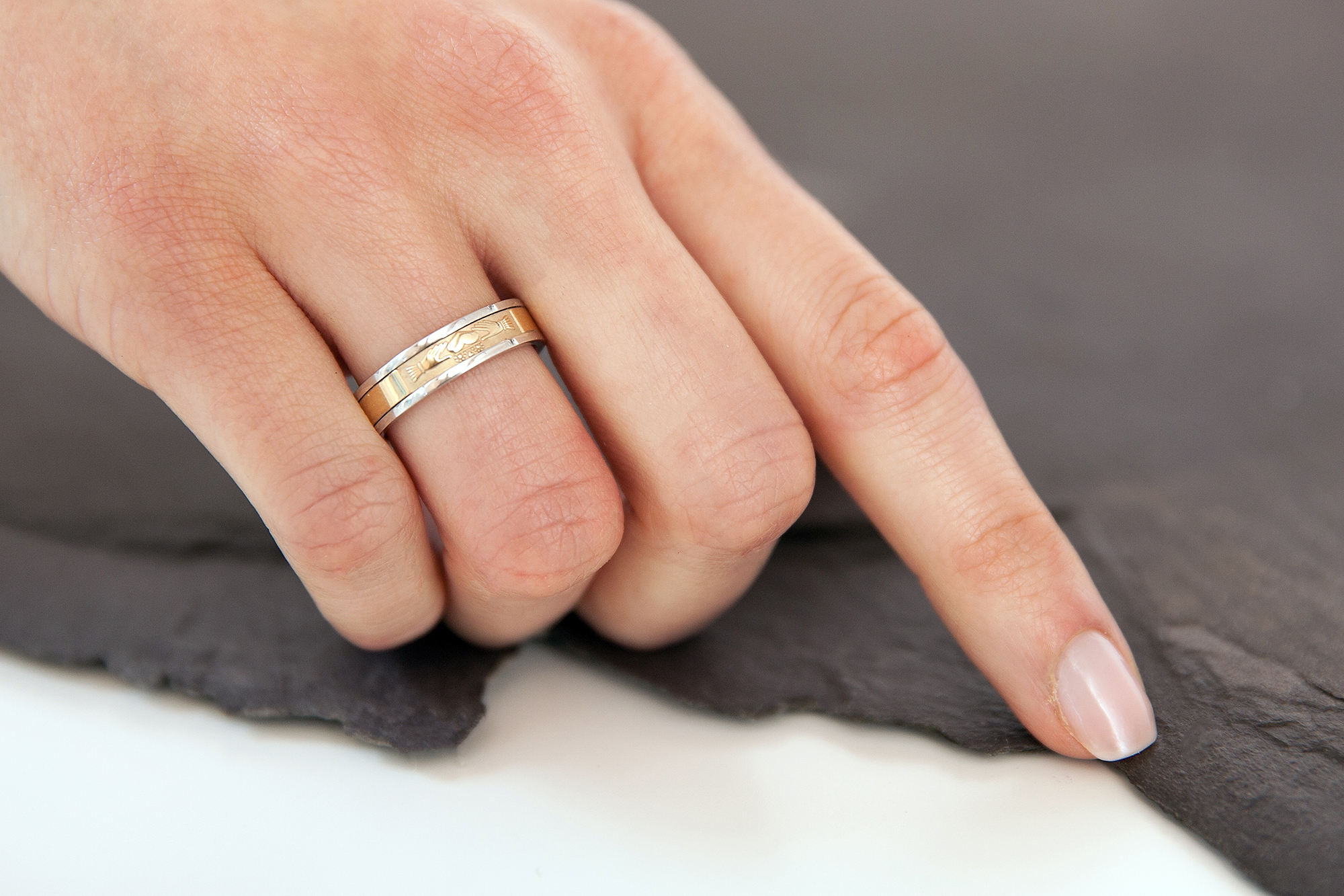 14K Yellow Gold & White Gold Claddagh Ring - Model Photo