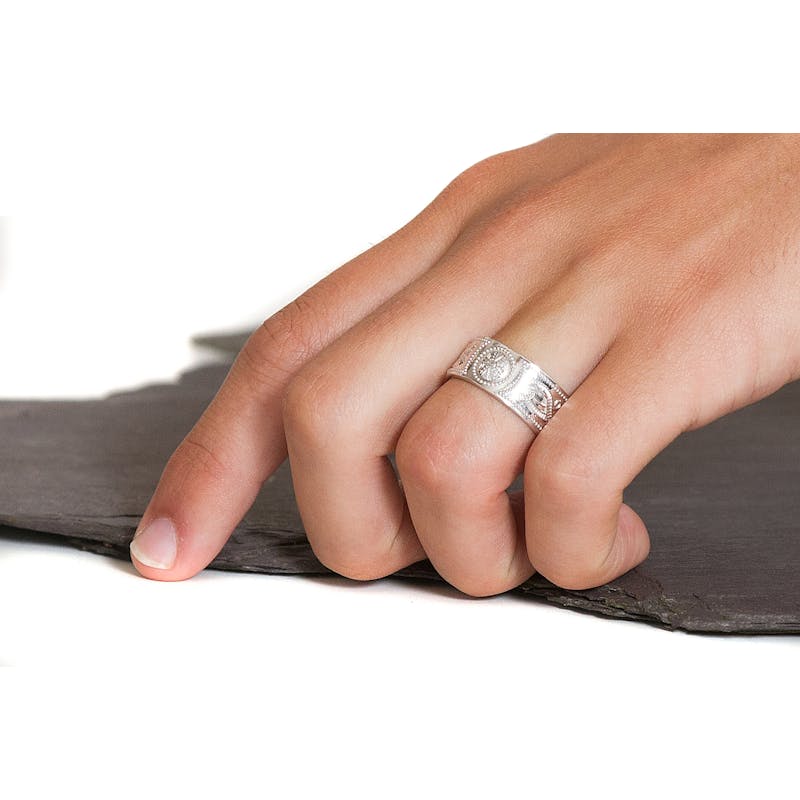 Celtic Knot & Celtic Warrior Wedding Ring in 14K White Gold - Model Photo