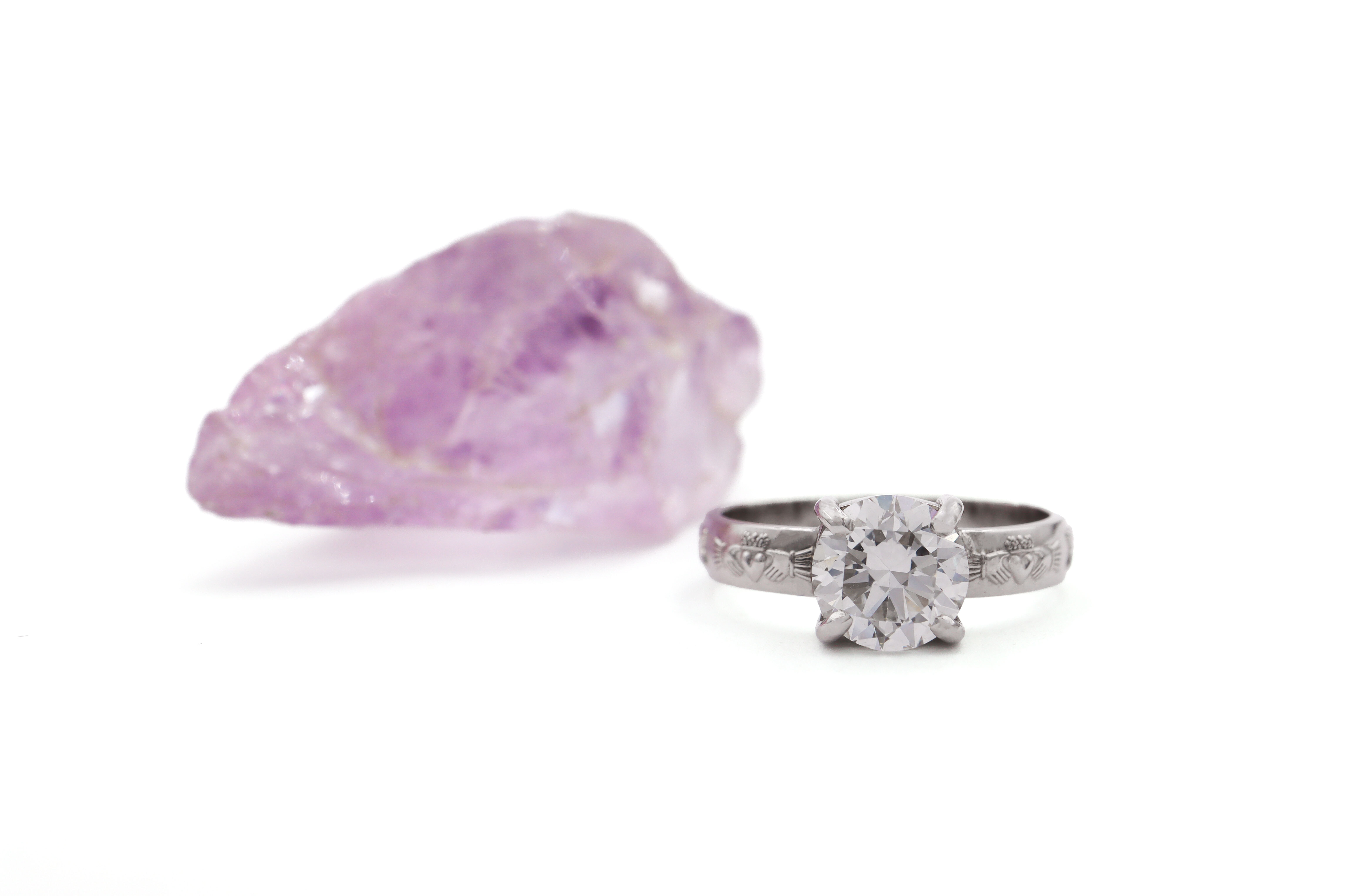 Romantic Platinum 950 Claddagh Ring With a Polished Finish For Women