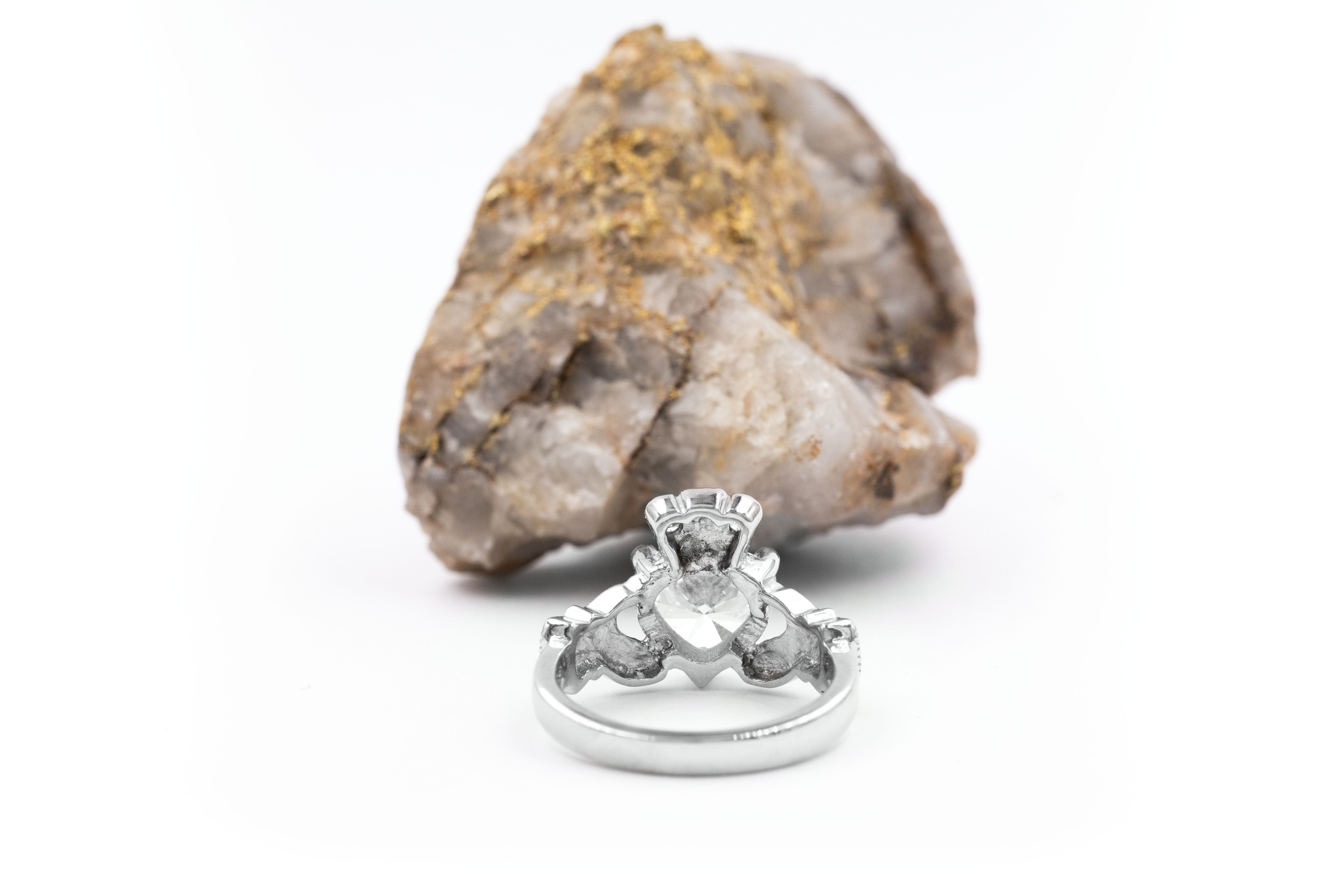 Womens Polished Claddagh 2.0mm Ring in Real 18K White Gold. Picture Of The Back.