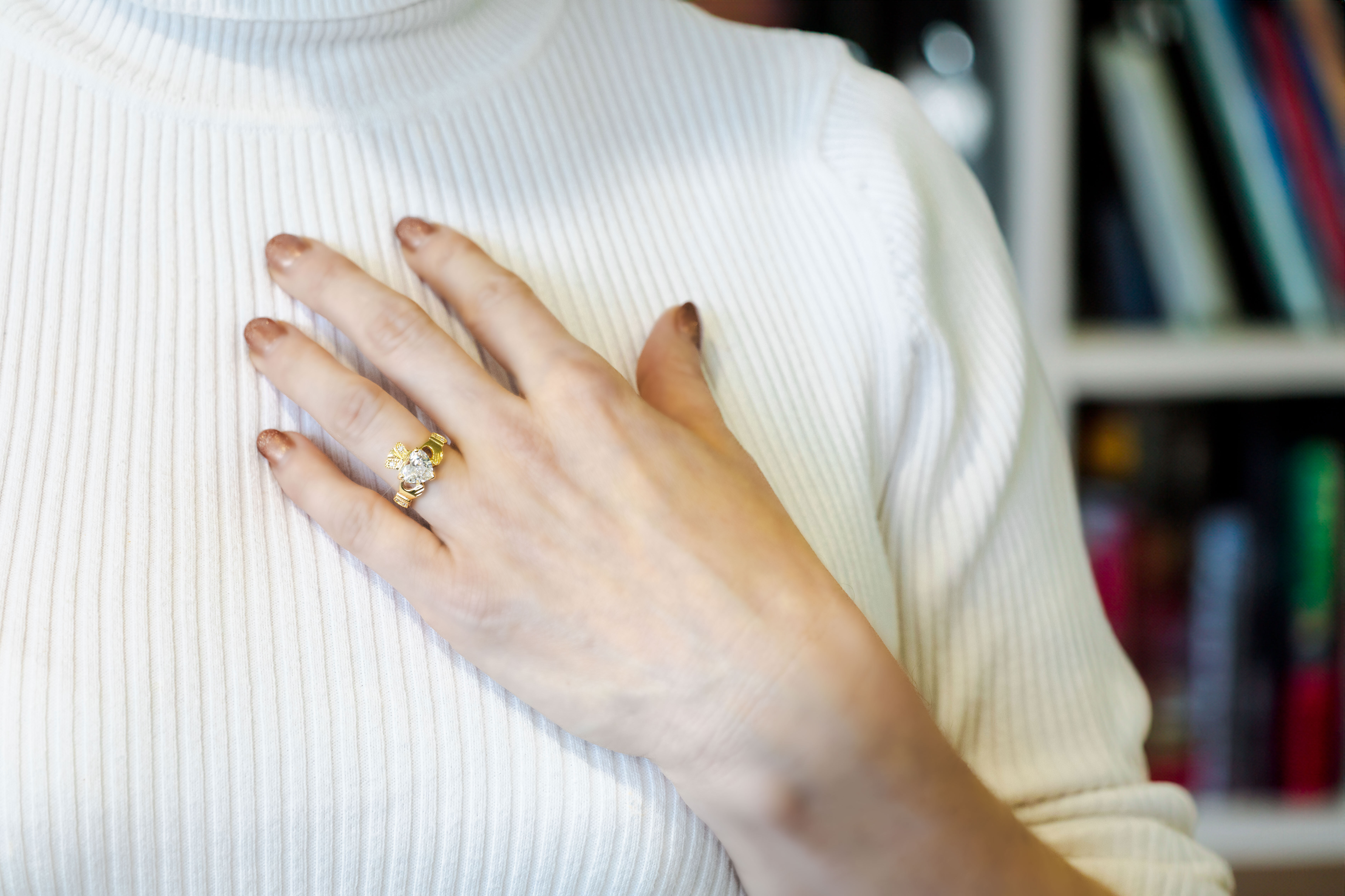 Genuine 18K Yellow Gold Claddagh 2.00ct Lab Grown Diamond Ring For Women - Model Photo