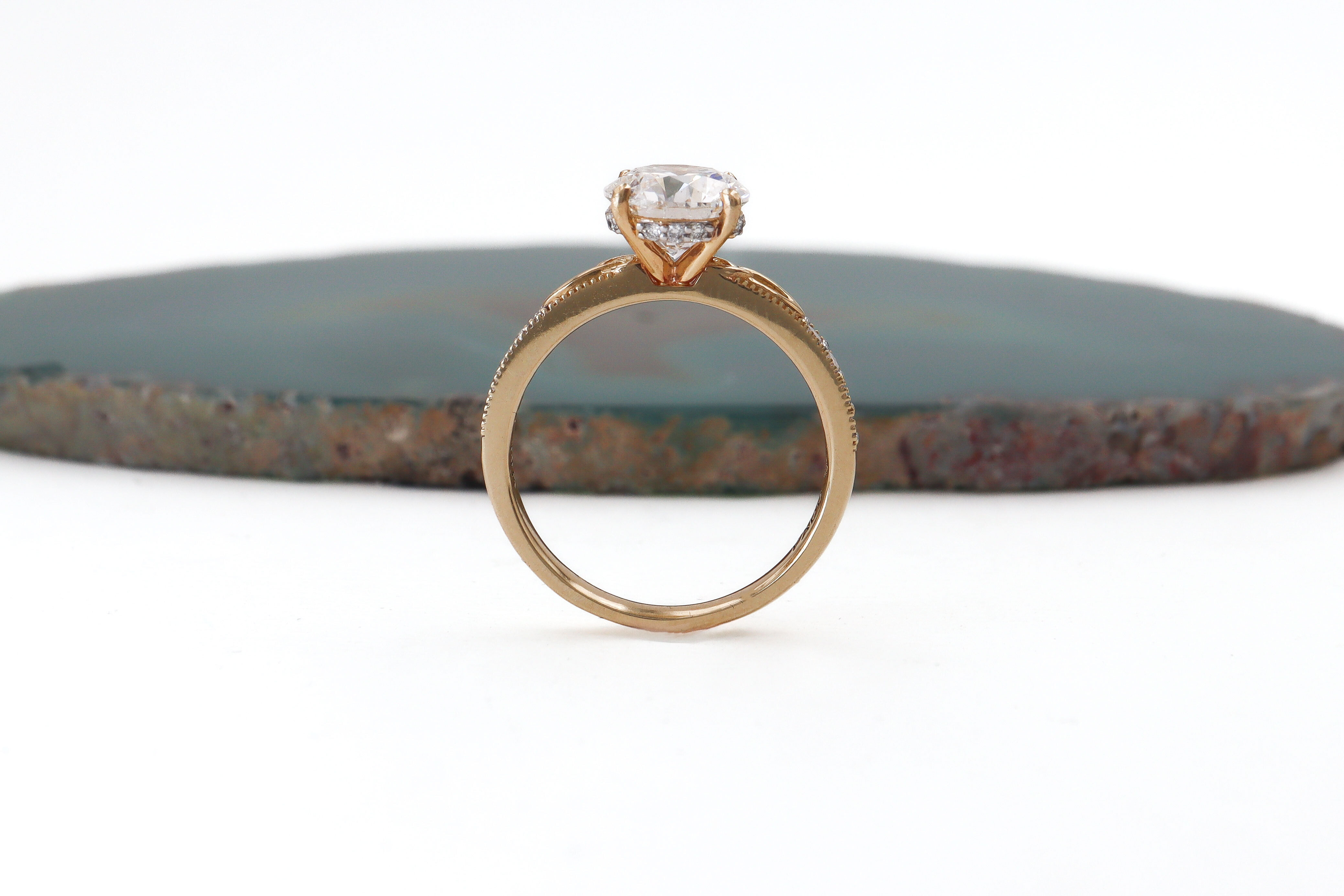Irish 14K Yellow Gold Trinity Knot 2.00ct Lab Grown Diamond Ring With a Polished Finish For Women. Side View.