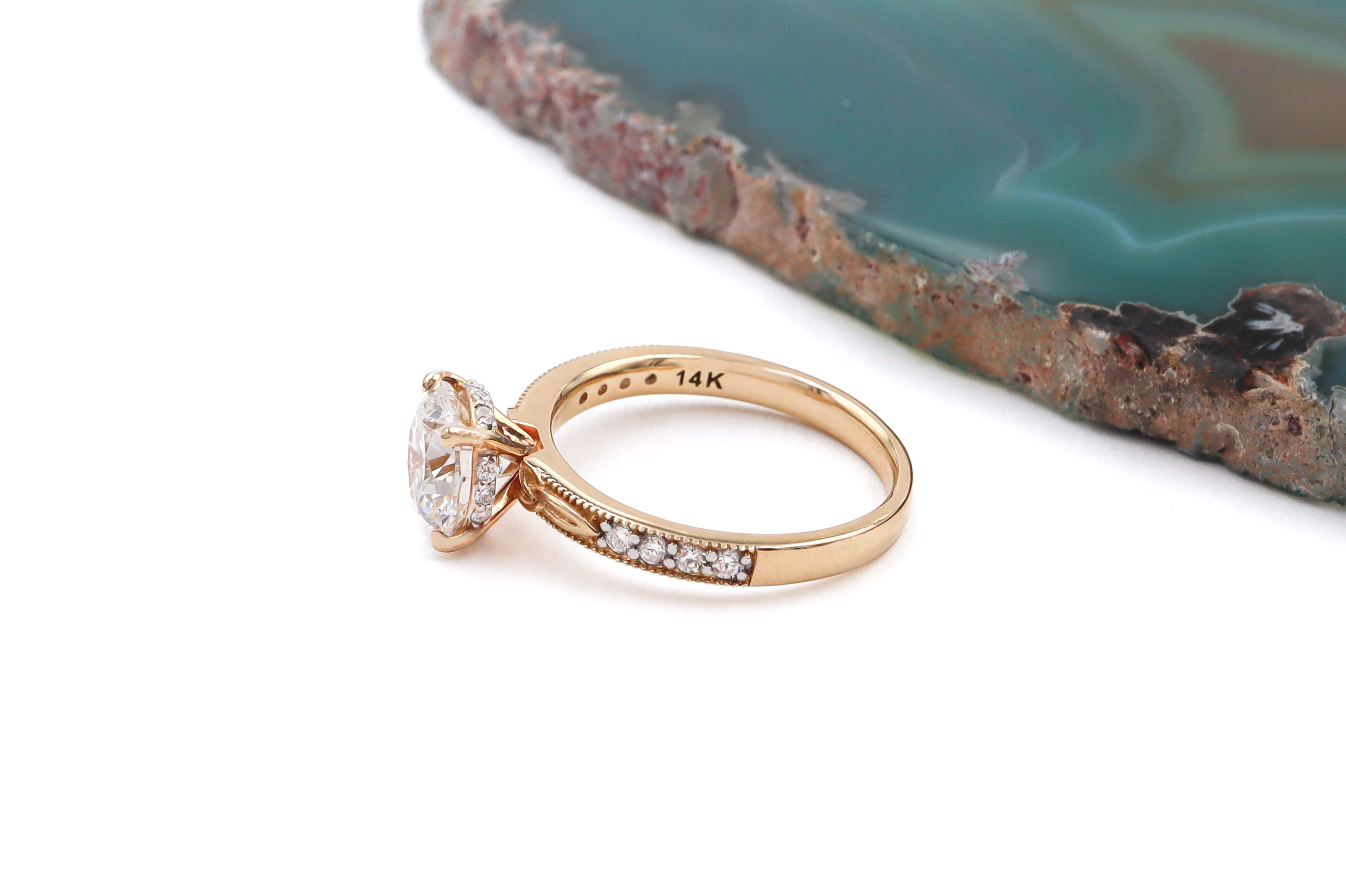 Womens Luxurious Polished Yellow Gold Trinity Knot 2.00ct Lab Grown Diamond Ring. Side View.