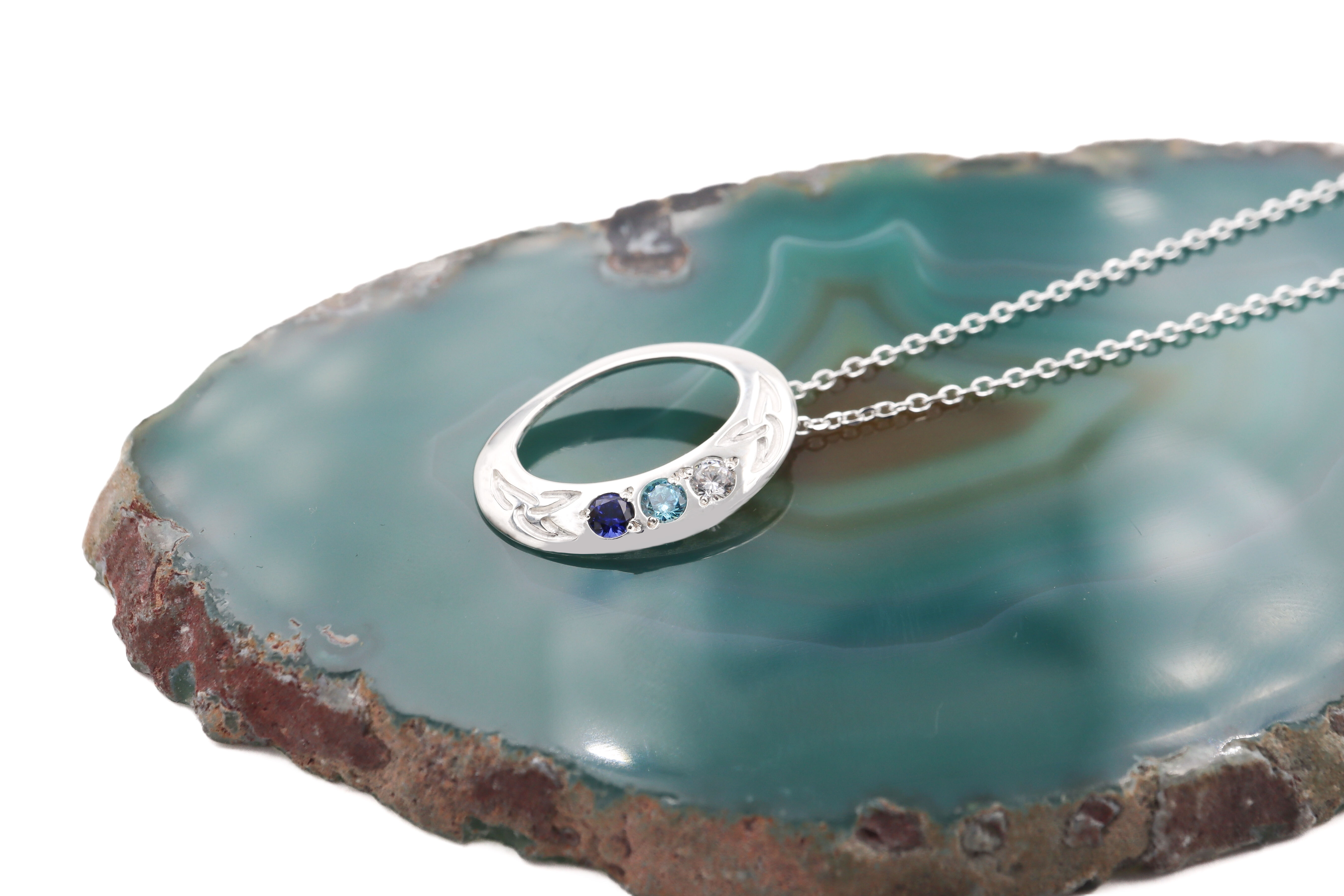 Womens Polished Sterling Silver None Birthstone Necklace. Pictured Flat.
