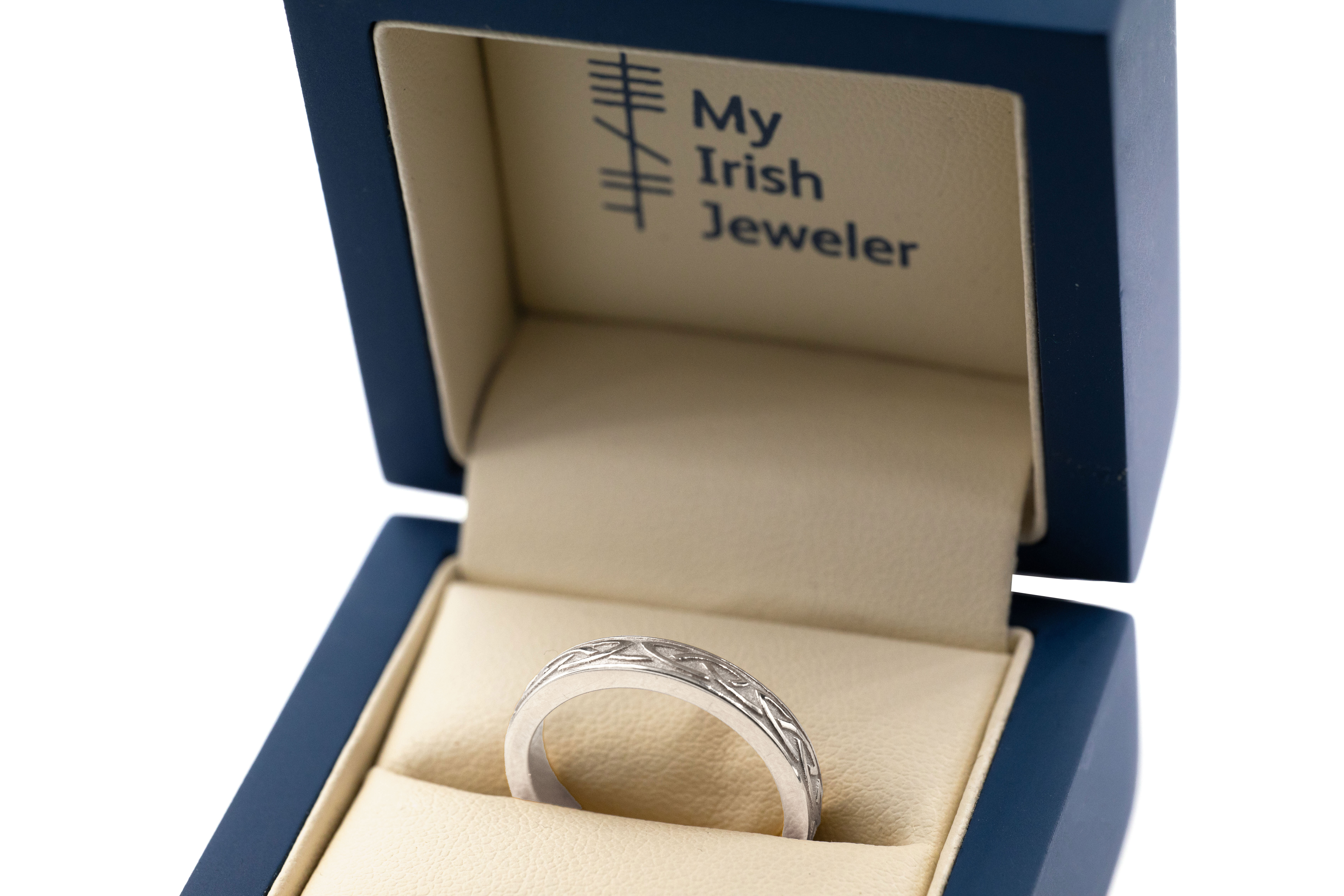 Real White Gold Celtic Knot 5.4mm Ring For Women. In Luxury Packaging.