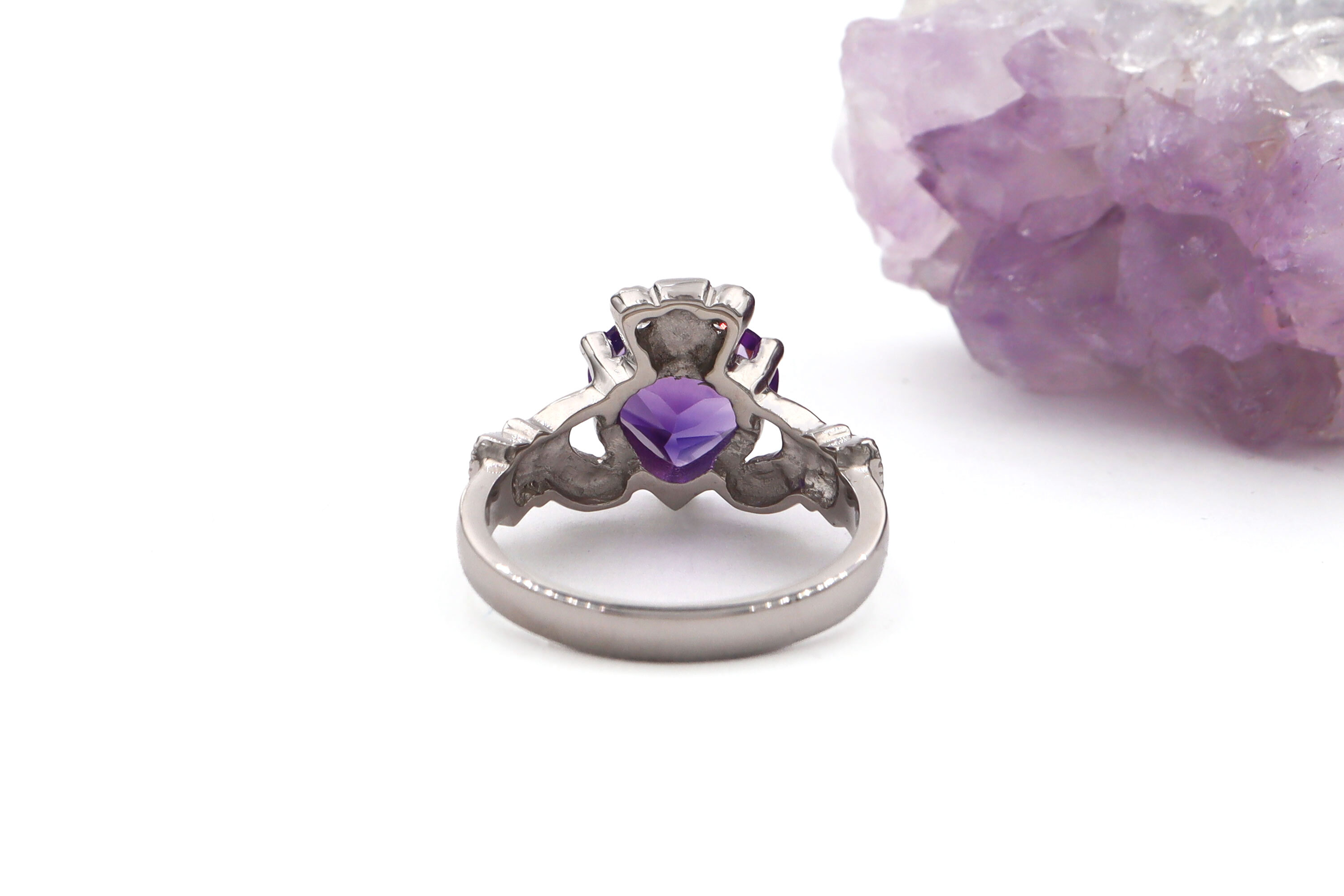 Irish Platinum Claddagh Ring For Women With a Polished Finish. Picture Of The Back.