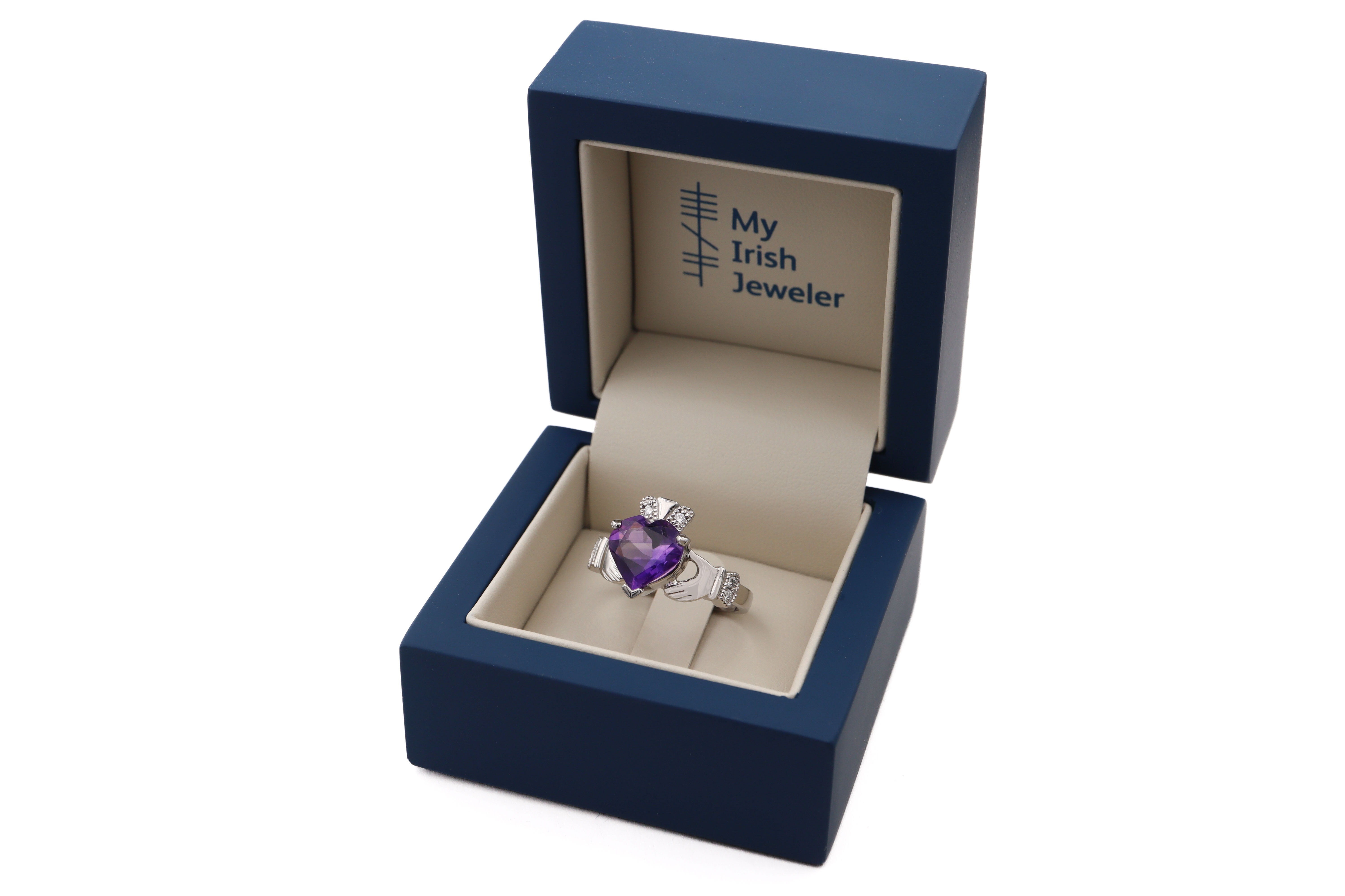 Womens Claddagh Ring in Platinum With a Polished Finish. In Luxury Packaging.