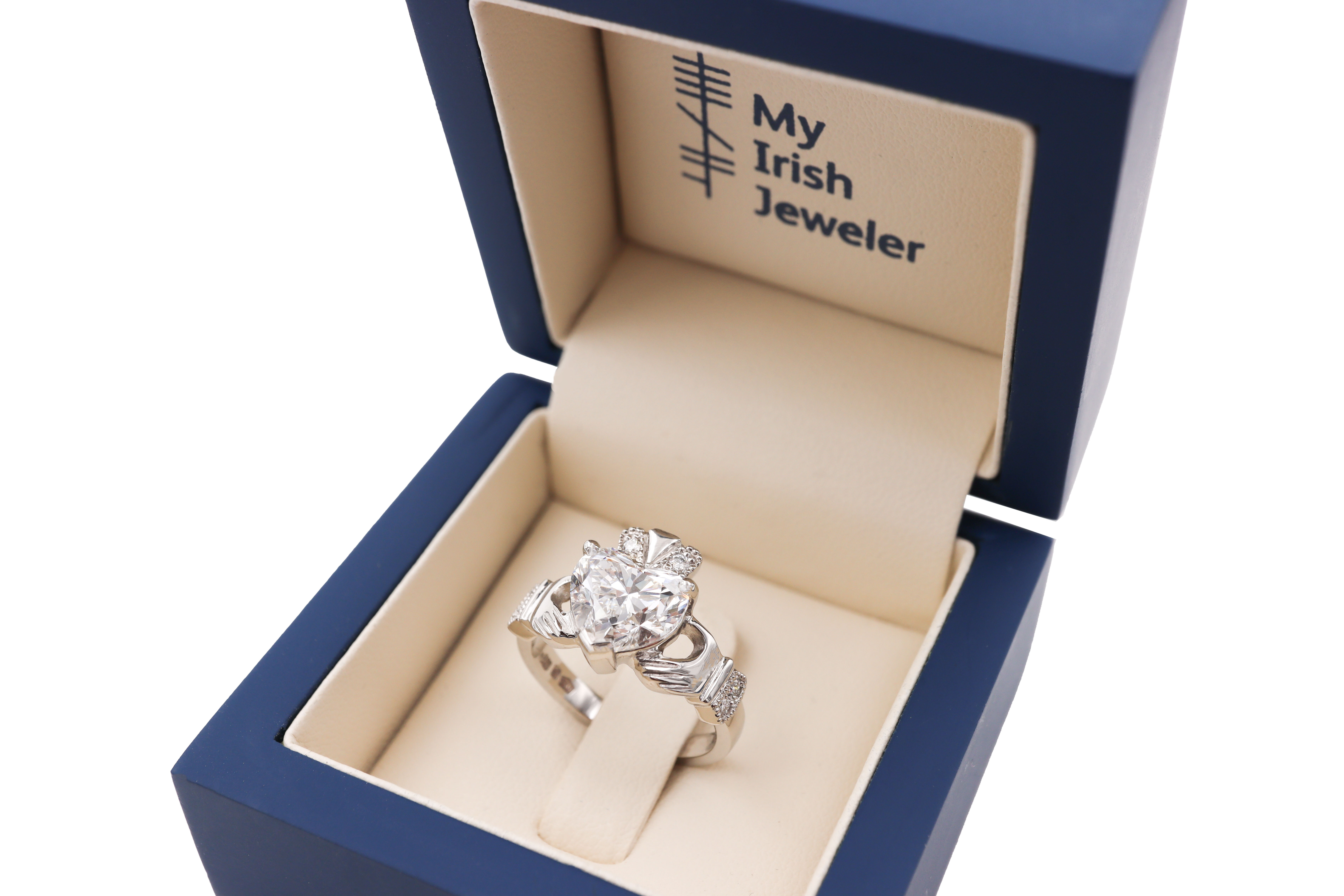 Romantic White Gold Claddagh Engagement Ring For Women. In Luxury Packaging.