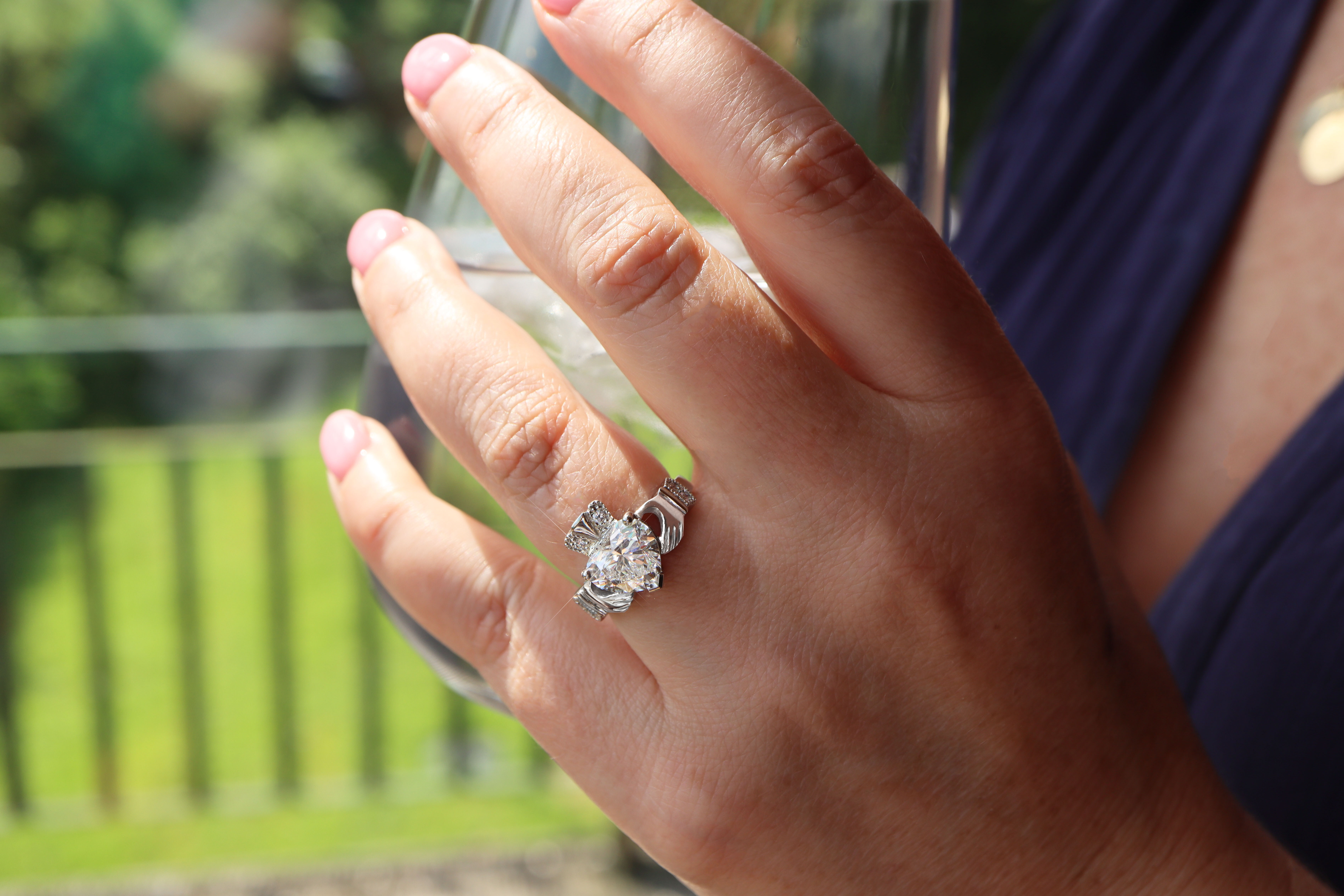 Gorgeous White Gold Claddagh Engagement Ring For Women - Model Photo